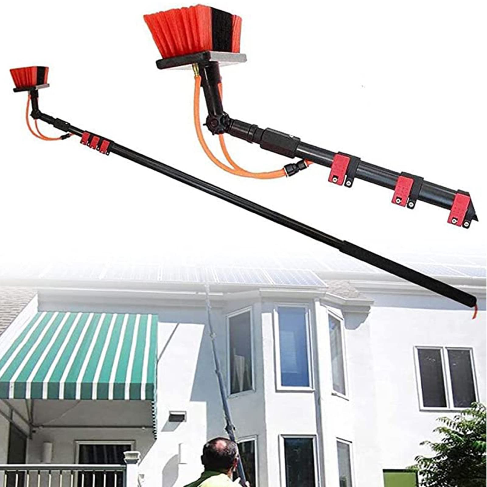 **Window Cleaning Pole Kit with 35cm Brush Head & Extendable to 6m (20FT) - Water/Hose Fed for Indoor & Outdoor High Windows, Solar Panels & Photovoltaic Cleaning - Perfect for Hard-to-Reach Windows & Rooftop Maintenance**