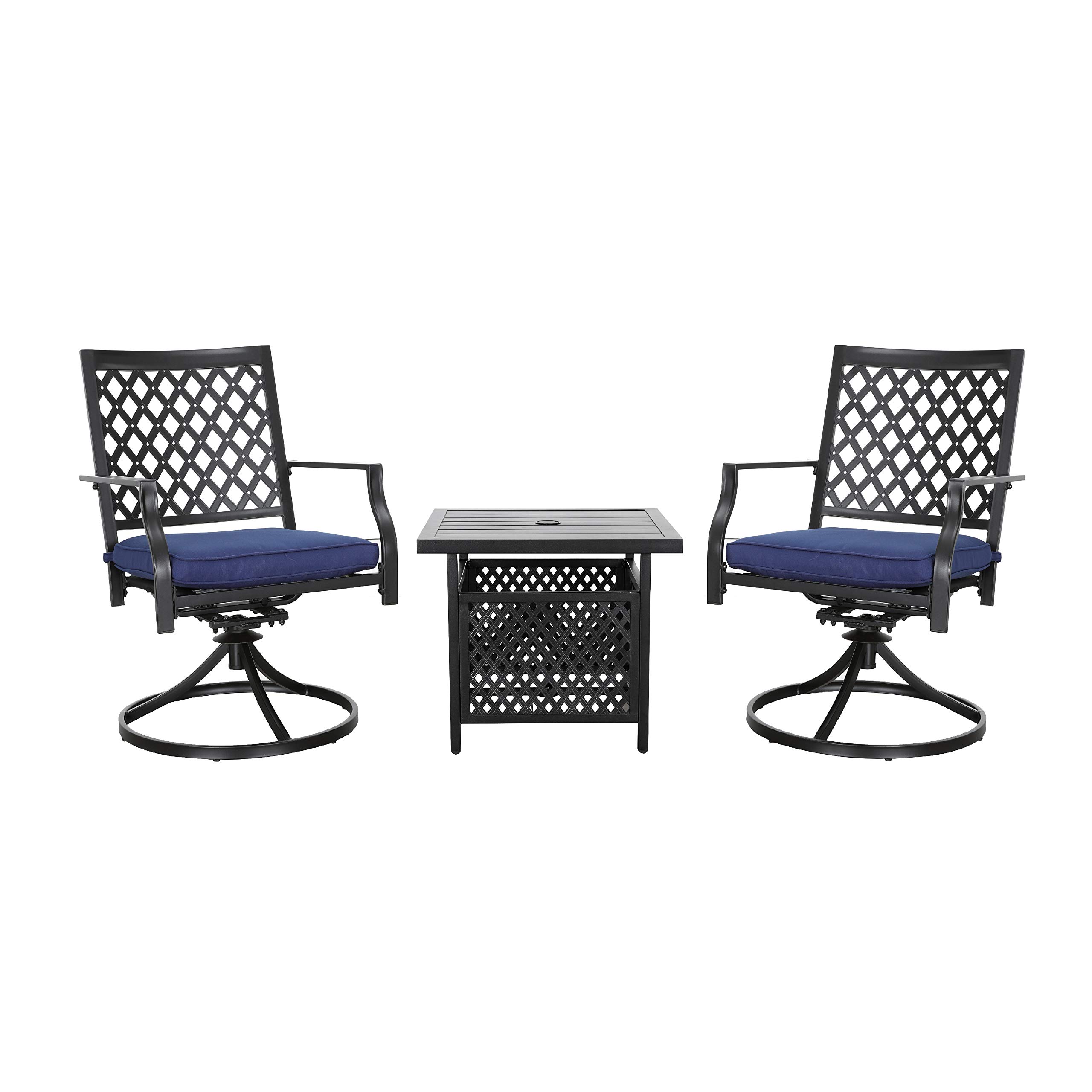 LOKATSE HOME 3-Piece Outdoor Patio Bistro Set with Swivel Chairs, Metal Dining Table & Cushions - Blue | Perfect for Backyard, Garden, Poolside & Balcony Relaxation