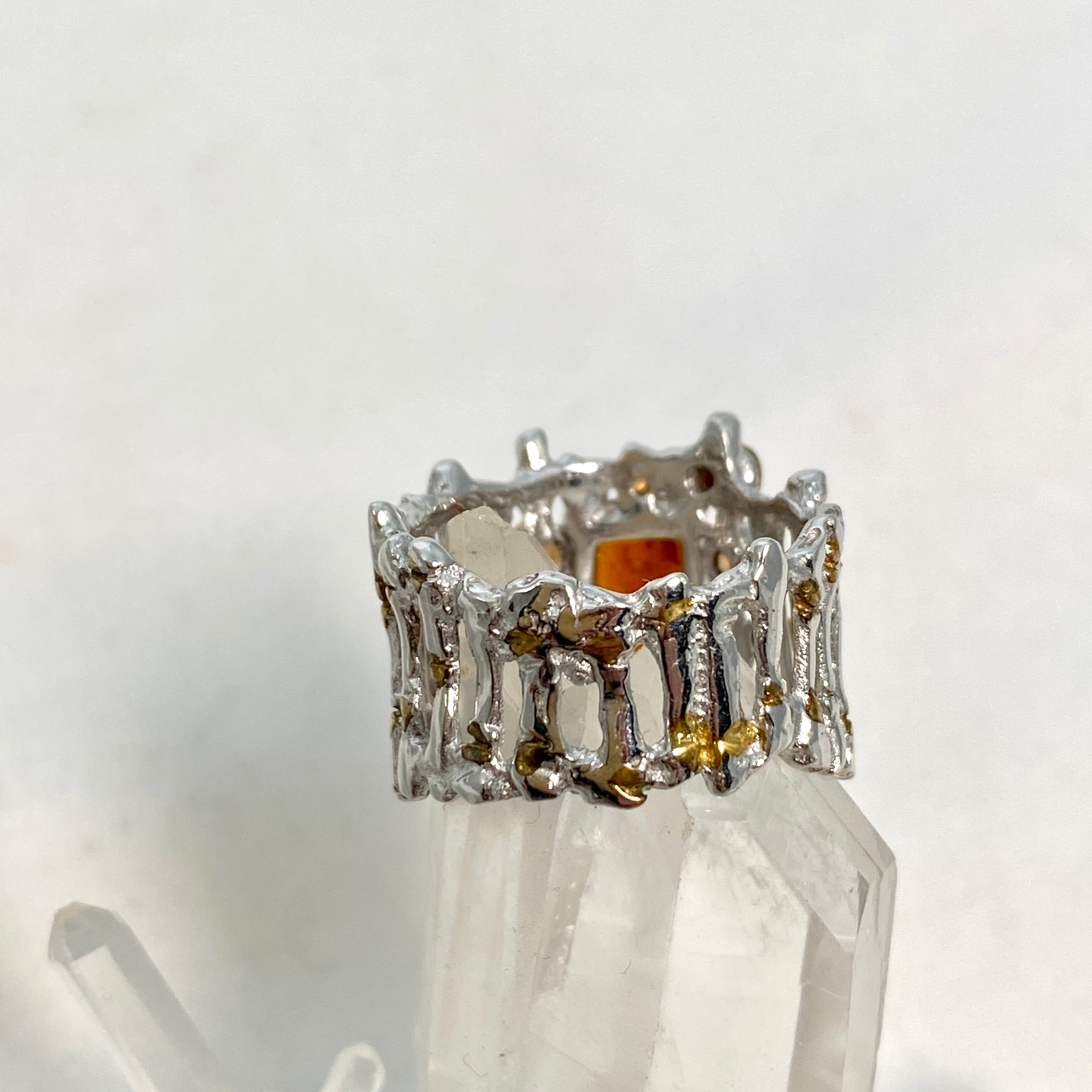 Orange Kyanite Cushion Cut Ring with Tourmaline & Sapphire - Size 8 - Designer Jewelry for Women | Perfect for Weddings, Anniversaries & Special Occasions