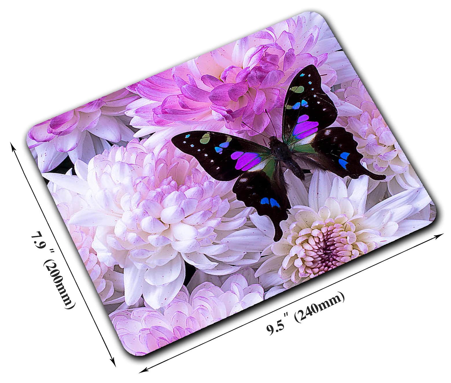 Black Butterfly Mouse Pad with Anti-Slip Rubber Base - White Daisy Wireless Mouse Pad for Laptop & PC - Perfect for Office, Gaming, and Home Workspace