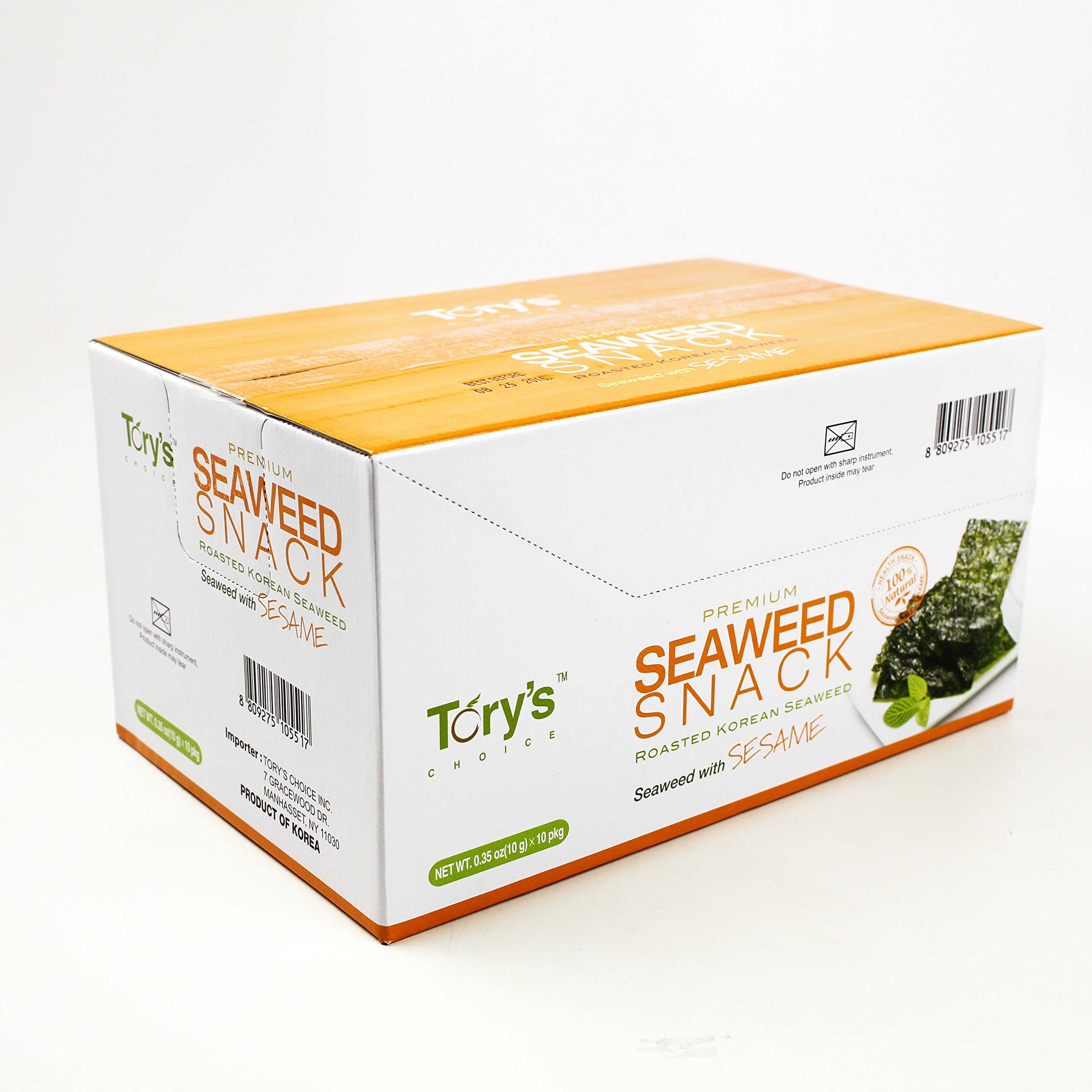 Organic Roasted Seaweed Snacks with Sesame - 0.35oz (10 Pack) | Healthy Low-Calorie Vegan Keto Gluten-Free Snack | Perfect for On-the-Go, Lunch Boxes & Asian-Inspired Meals