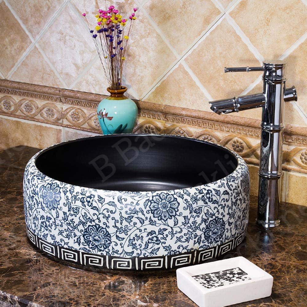 Modern Moroccan Ceramic Countertop Bathroom Sink - 16.1 x 16.1 x 5.9 Inch Multicolor Wash Basin for Vanity | Handcrafted Tabletop Vessel Sink with Moroccan Tile Design | Perfect for Small Bathrooms, Powder Rooms & Guest Baths