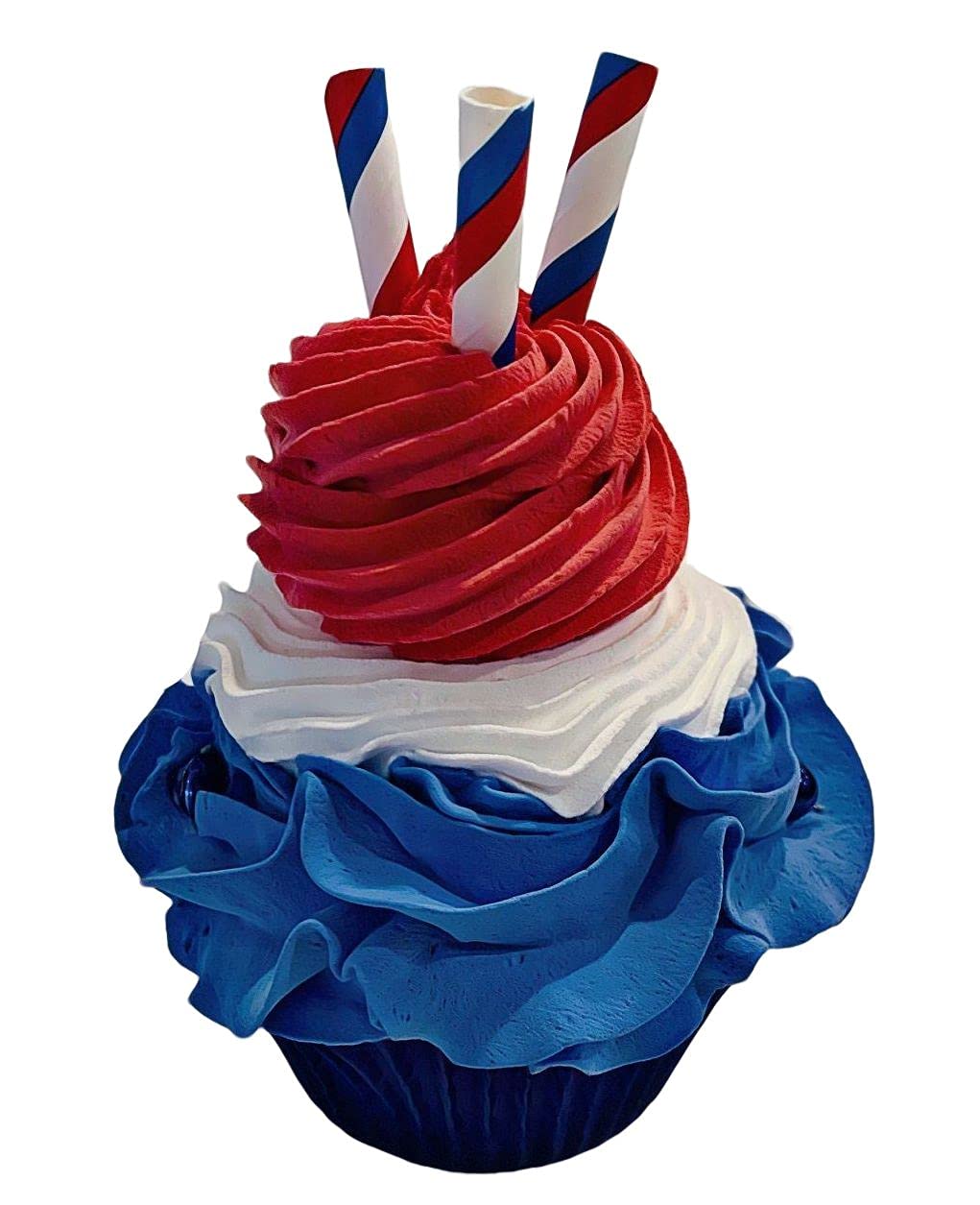 Artificial Cupcakes & Fake Cakes for Display - Realistic Faux Dessert Decorations for Home Kitchen & Party Decor - Red White Blue Fake Cupcake on Cake Stand - Perfect for Wedding Centerpieces, Bakery Displays & Home Decor