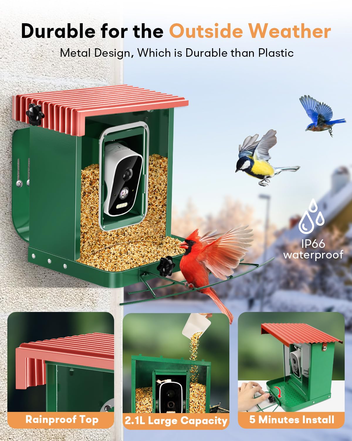 Smart Bird Feeder with Camera - Wireless HD Bird Watching Camera with Auto Capture, Motion Detection & Night Vision - Perfect Gift for Bird Lovers - Ideal for Backyard, Garden & Nature Observation