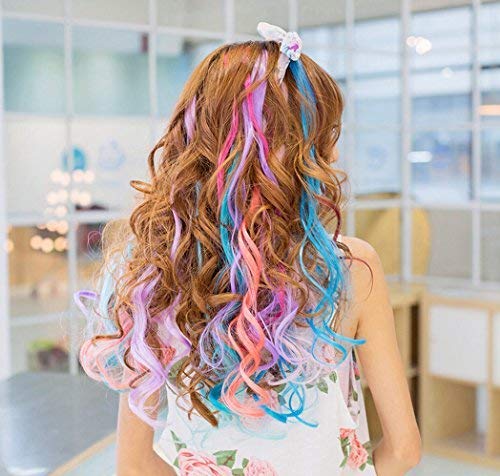 HEAVEN® 6-Piece Curly Hair Clip-In Extensions with Purple & Wine Highlights - Double Shade Human Hair Extensions for Women & Girls | Perfect for Parties, Weddings & Daily Styling