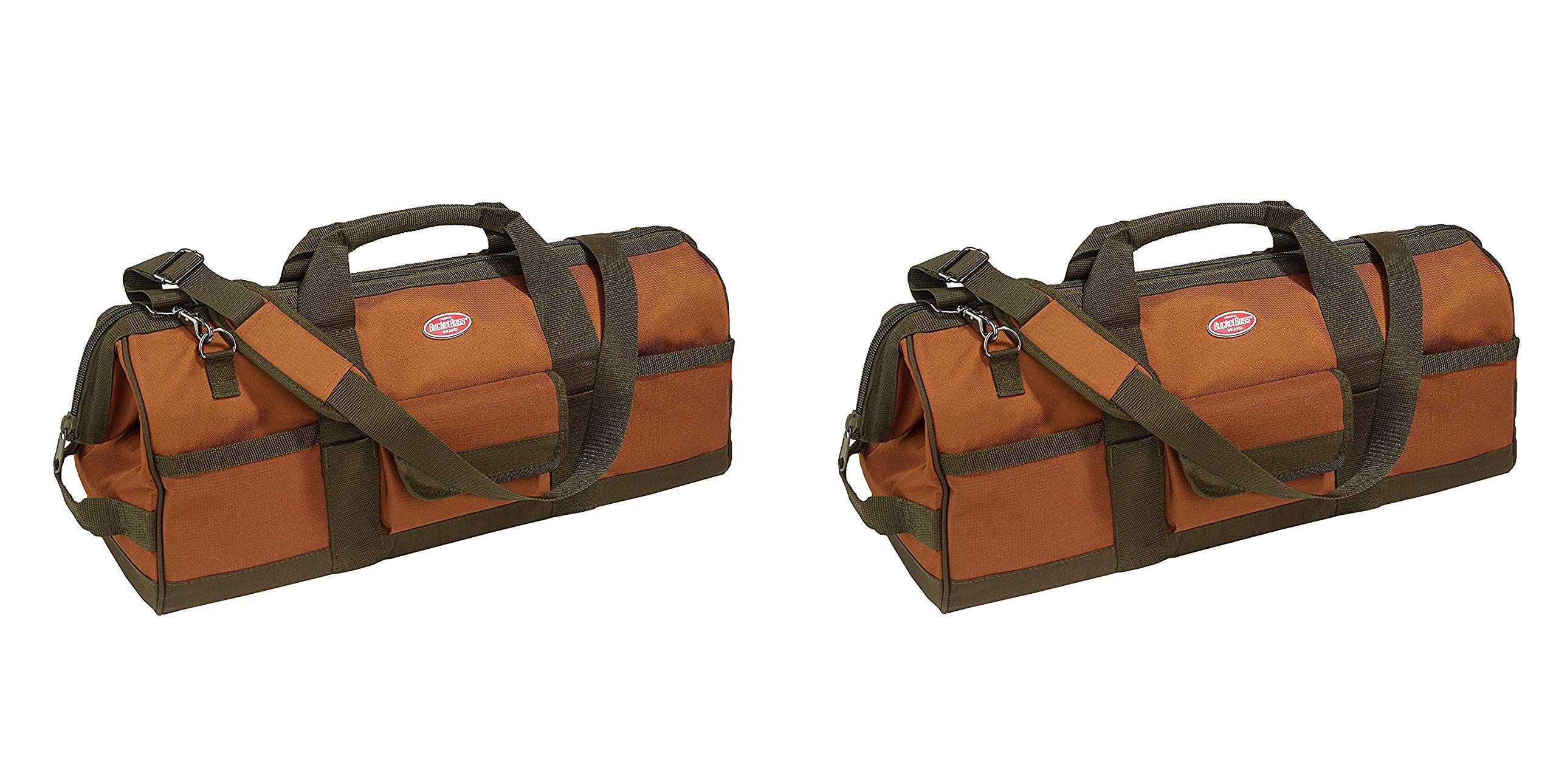 Bucket Boss Gatemouth 24-Pocket Heavy Duty Tool Bag - Brown (2-Pack) | Durable Construction for Electricians, Contractors & DIY Projects | Perfect for Job Sites, Workshops & Home Repairs