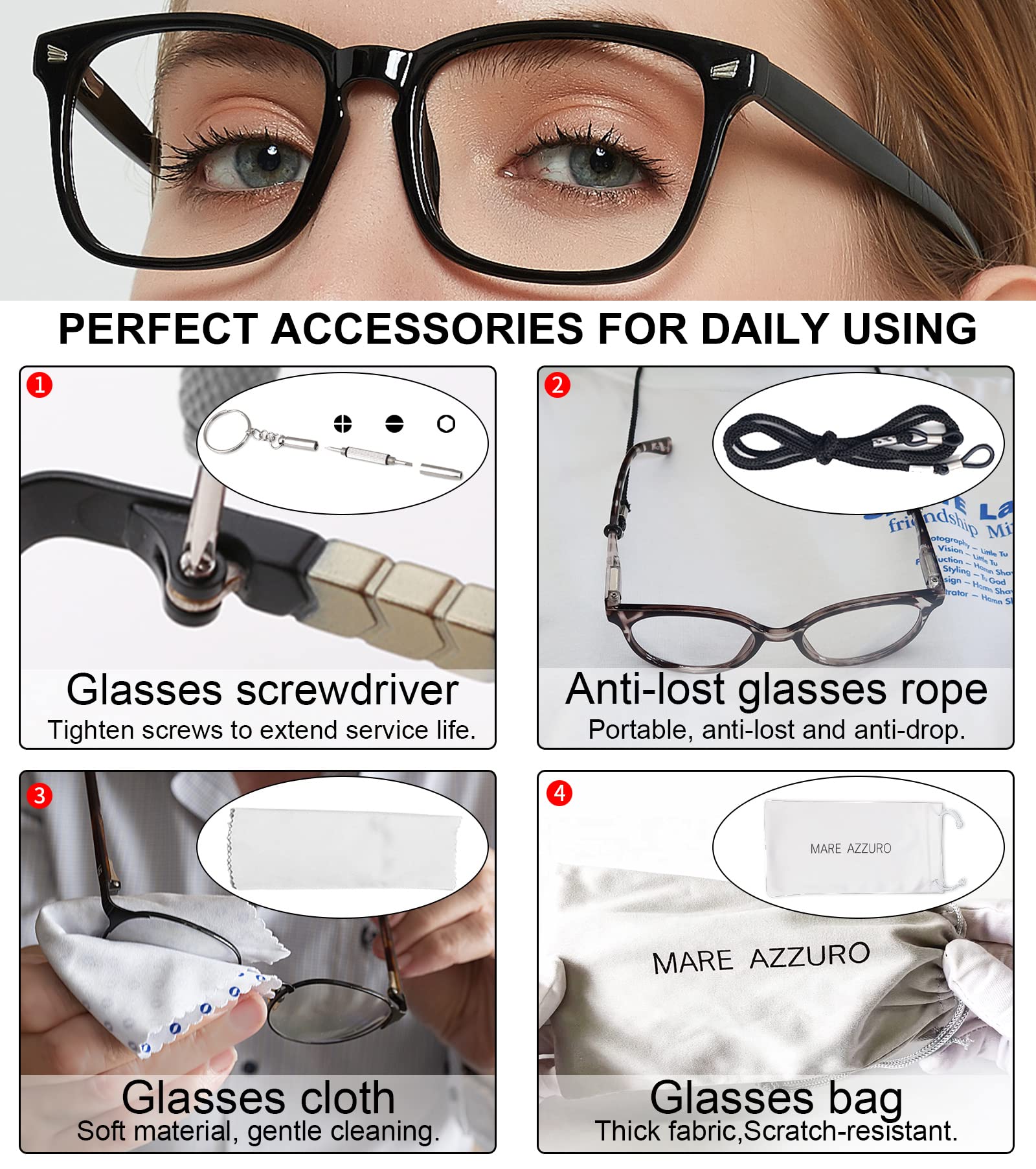 Blue Light Blocking Reading Glasses for Women - MARE AZZURO Computer Glasses with Anti-Glare & UV Protection (0 to 6.0 Strength, Black Frame) - Perfect for Office Work, Gaming & Screen Time