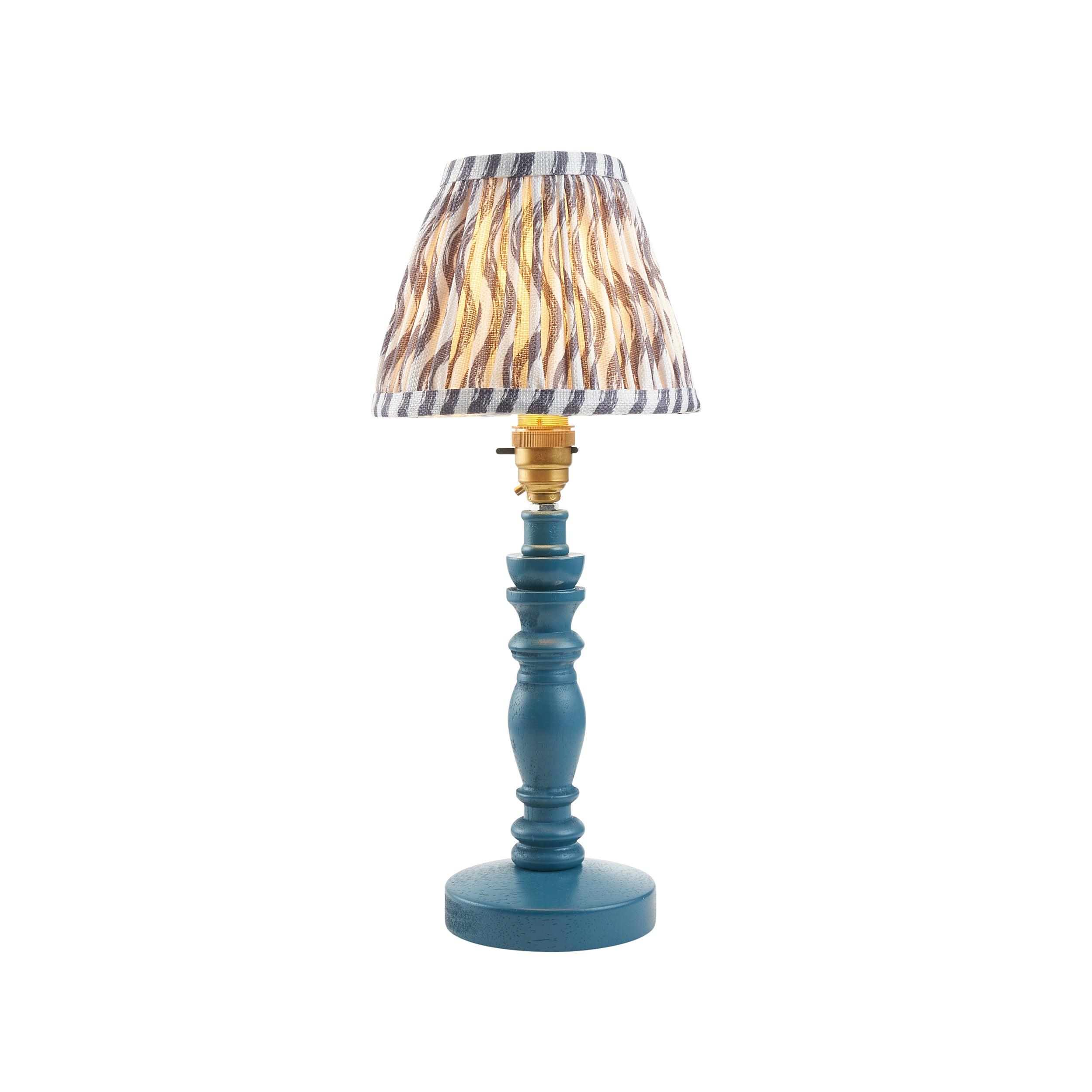 Bibury Blue Table Lamp with 16cm Pearl Grey Shade - Modern LED Bedside Lighting for Bedroom, Living Room & Office Decor