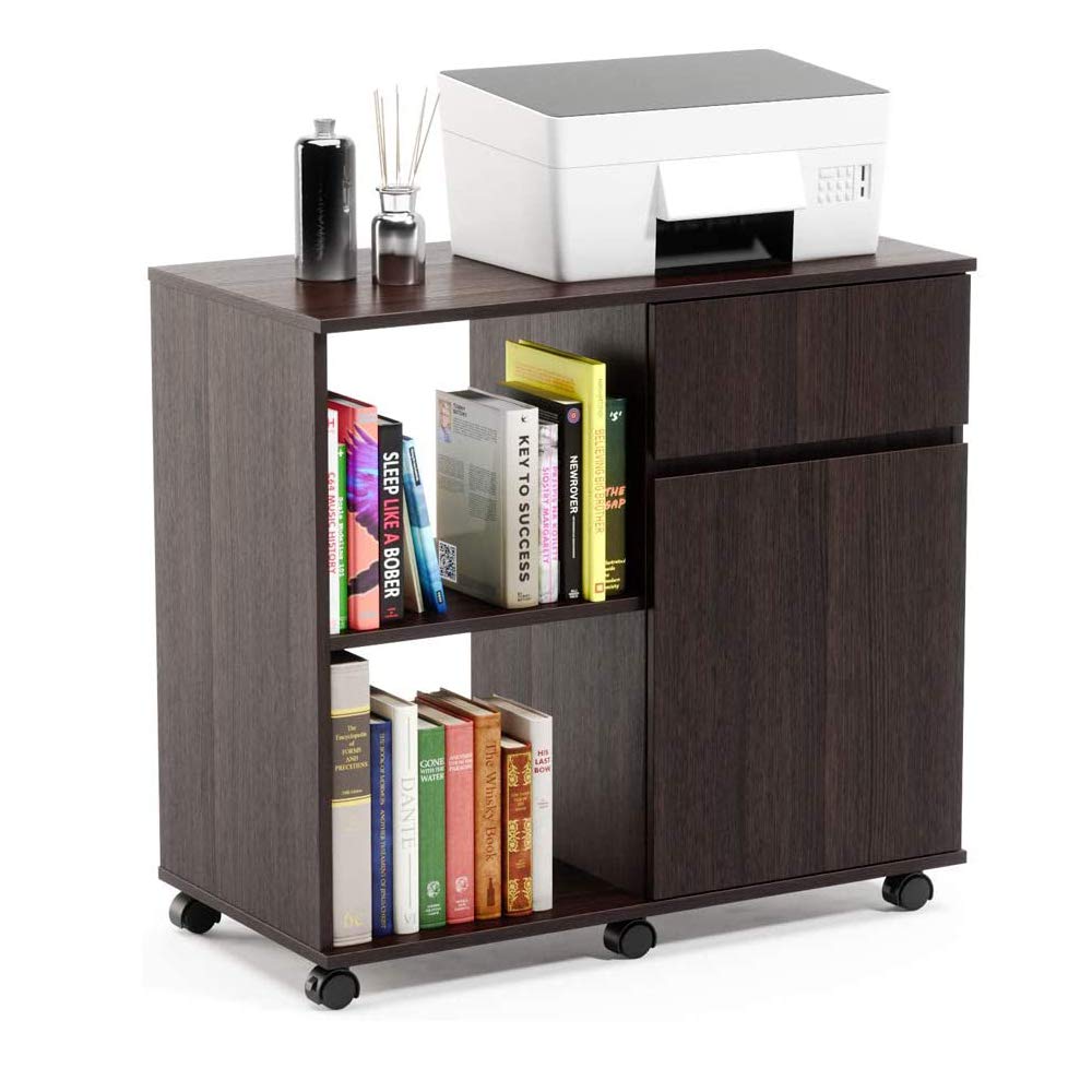 Teeker Mobile Printer Stand with Storage - Wooden Under Desk Cabinet with Drawers for Home Office Organization | Perfect for Printer Storage, Office Supplies & Workspace Organization