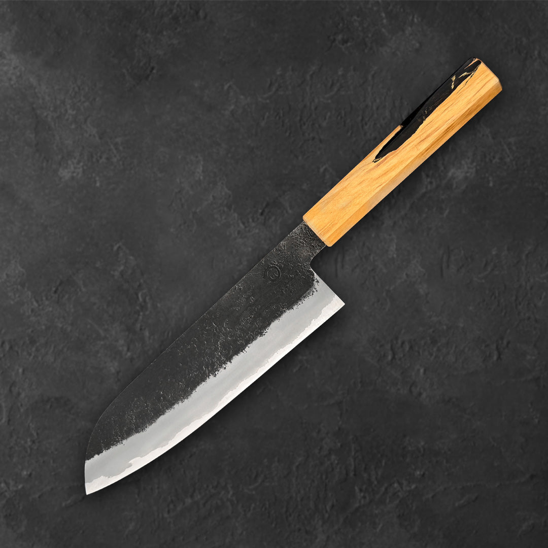 Hozan Tomoe White #2 Kurouchi Santoku Knife 180mm (7.1