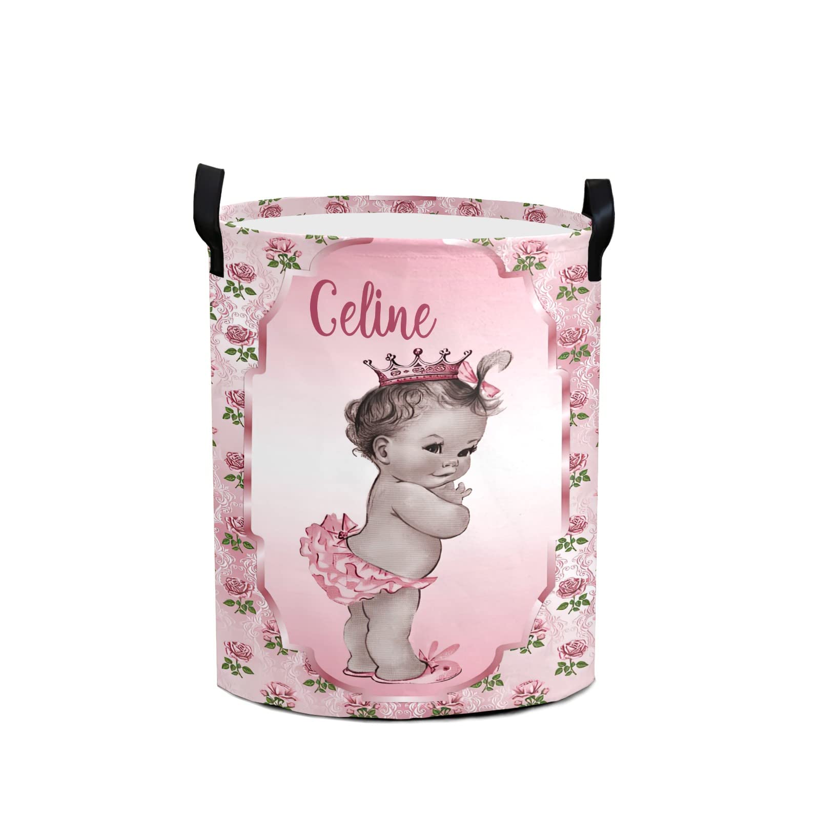 Personalized Laundry Hamper with Handle - Custom Name Flower Design Storage Basket for Girls, Kids Room, Bathroom, Living Room & Bedroom Organization - Perfect for Clothes, Toys & Home Decor Storage