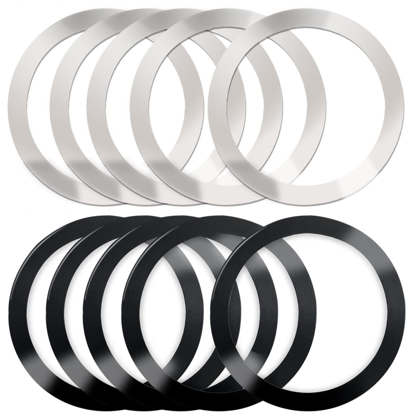 10-Pack Magnetic Wireless Charger Metal Rings with Adhesive - Ultra Thin, 2 Color Options, MagSafe & Car Charger Compatible for iPhone & Android Phones - Perfect for Home, Office & Travel Charging