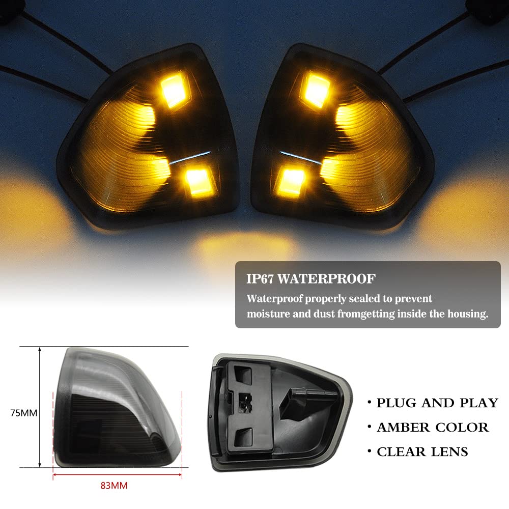 Smoked LED Side Mirror Turn Signal Light for Dodge Ram 1500/2500/3500/4500/5500 - Left & Right Replacement Lamps with Cover Lens (Part# 68302828AA 68302829AA) - Enhanced Visibility & Safety for Night Driving & Off-Road Adventures