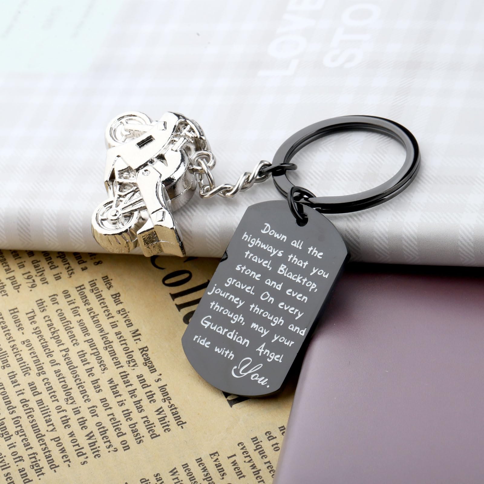 FUSTMW Motorcycle Keychain - Ride Safe Biker Gift with Guardian Angel Charm, Perfect for New Drivers & Motorcycle Enthusiasts | Ideal for Bike Keys, Helmets & Riding Gear Accessories