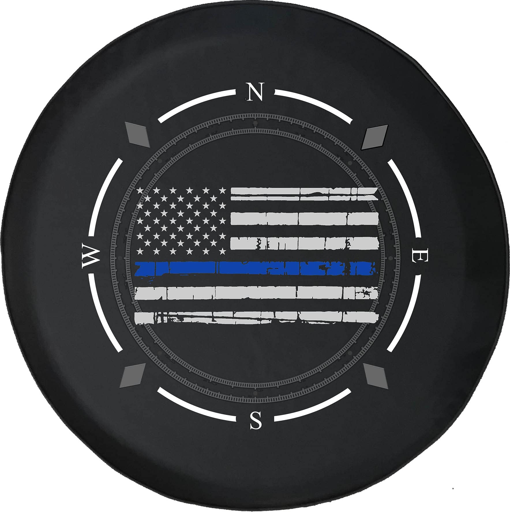 Distressed American Flag Spare Tire Cover with Compass Design - Fits SUV, Trailer, RV & Most Vehicles | Durable Wheel Accessory for Off-Road Adventures & Patriotic Style