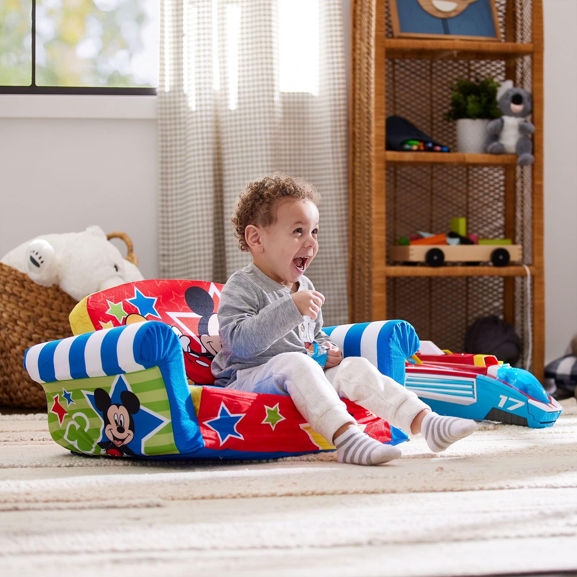 2-Pack MARSHMALLOW Kids Sofa - Convertible 2-in-1 Flip Open Foam Couch & Bed with Mickey Mouse Design - Perfect for Playroom, Nursery, or Toddler Bedtime