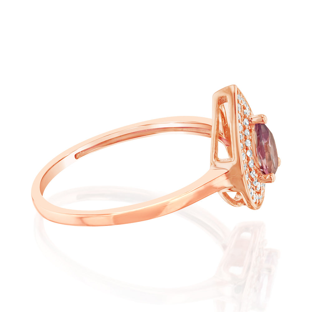 0.44 Carat Pink Topaz Pear and Diamond Ring in 9ct Rose Gold - Elegant Jewelry for Engagement, Anniversary & Special Occasions