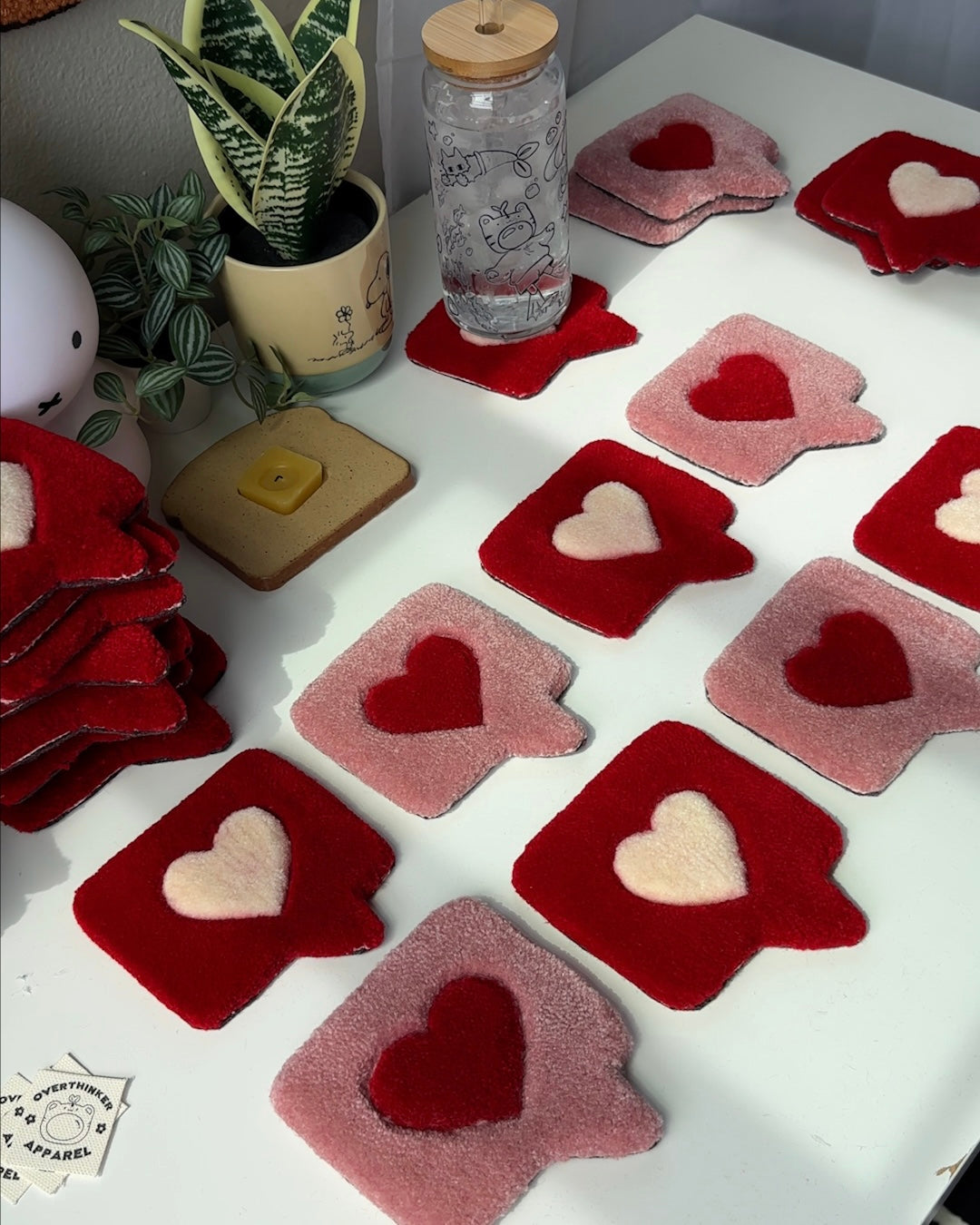 Handmade Tufted Heart Mug Rug Coaster - Kawaii Desk Decor & Catch All Tray | Cozy Gift for Women, Her, Girlfriend | Perfect for Coffee Tables, Office Desks, Valentine's Day Gifts