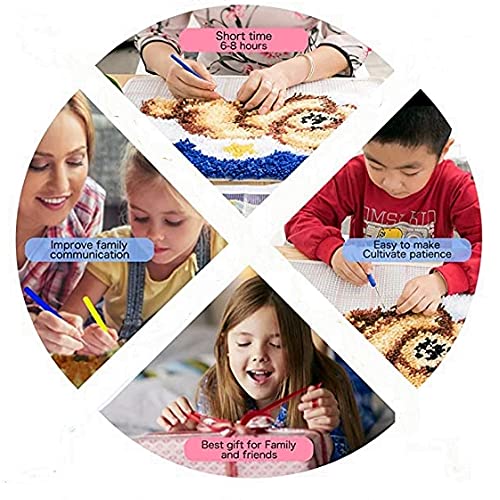 Round Latch Hook Rug Kit for Adults Beginners - DIY Needle Crochet Yarn Embroidery Carpet Kit with Hook Tools, 45x45cm White Elephant Design - Perfect for Home Decor, Christmas Gifts & Cozy Living Room Accents (ZD164)