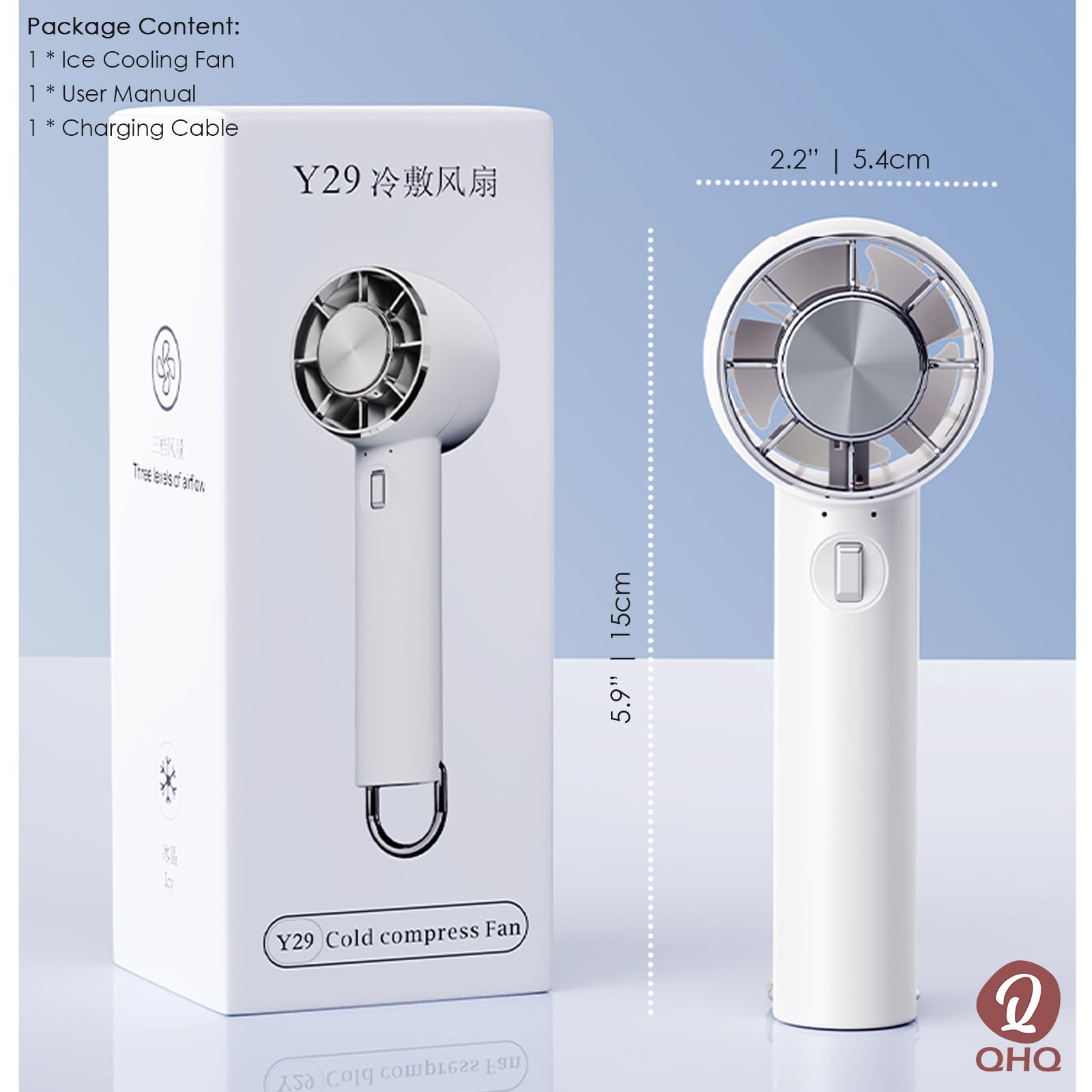 Portable Ice Cooling Handheld Fan with Built-in Mini Turbine - Rechargeable Personal Air Conditioner for Outdoor, Office, Travel & Home Use