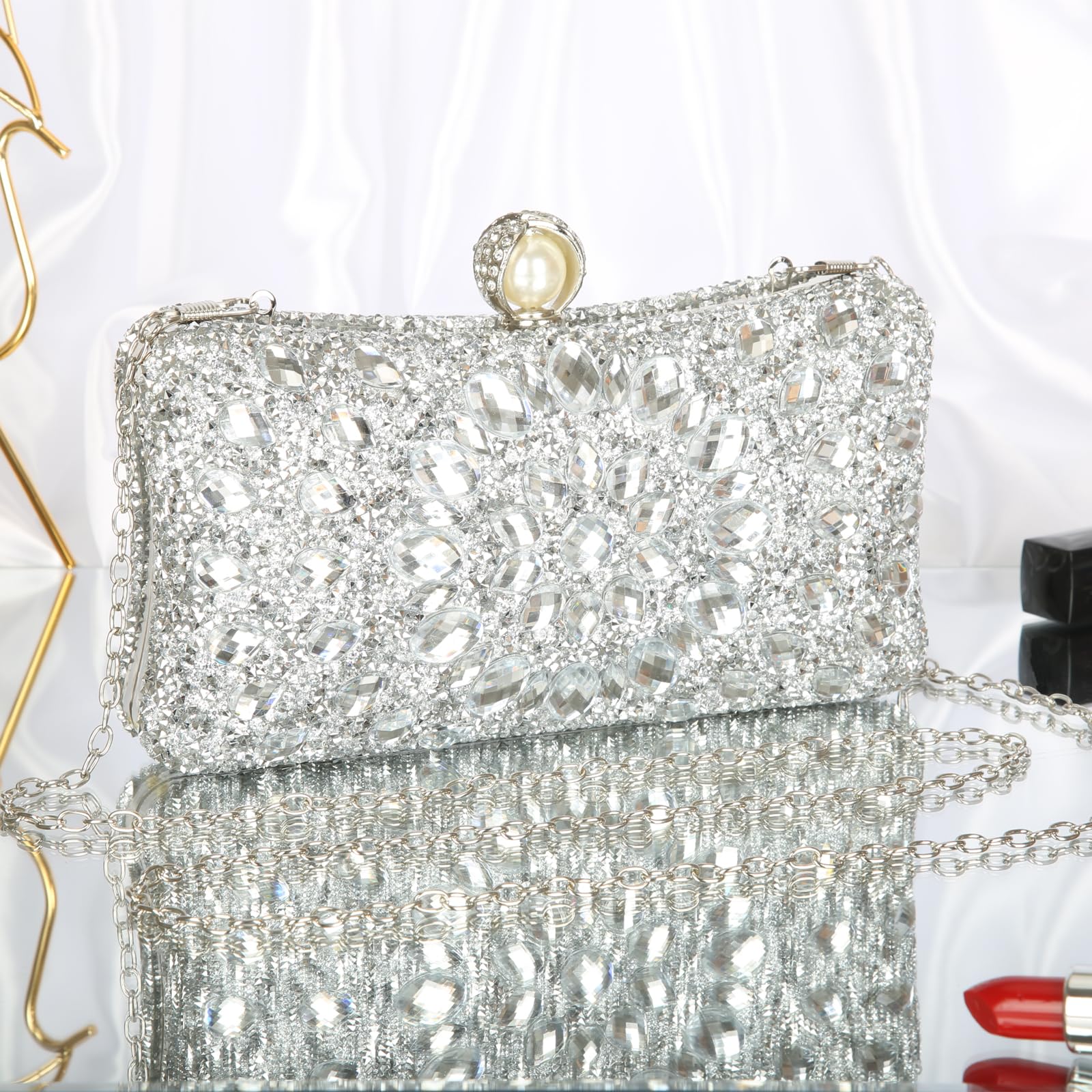 Sparkly Rhinestone Evening Clutch Purse for Women - Luxury Glamorous Handbag for Parties, Weddings & Special Occasions