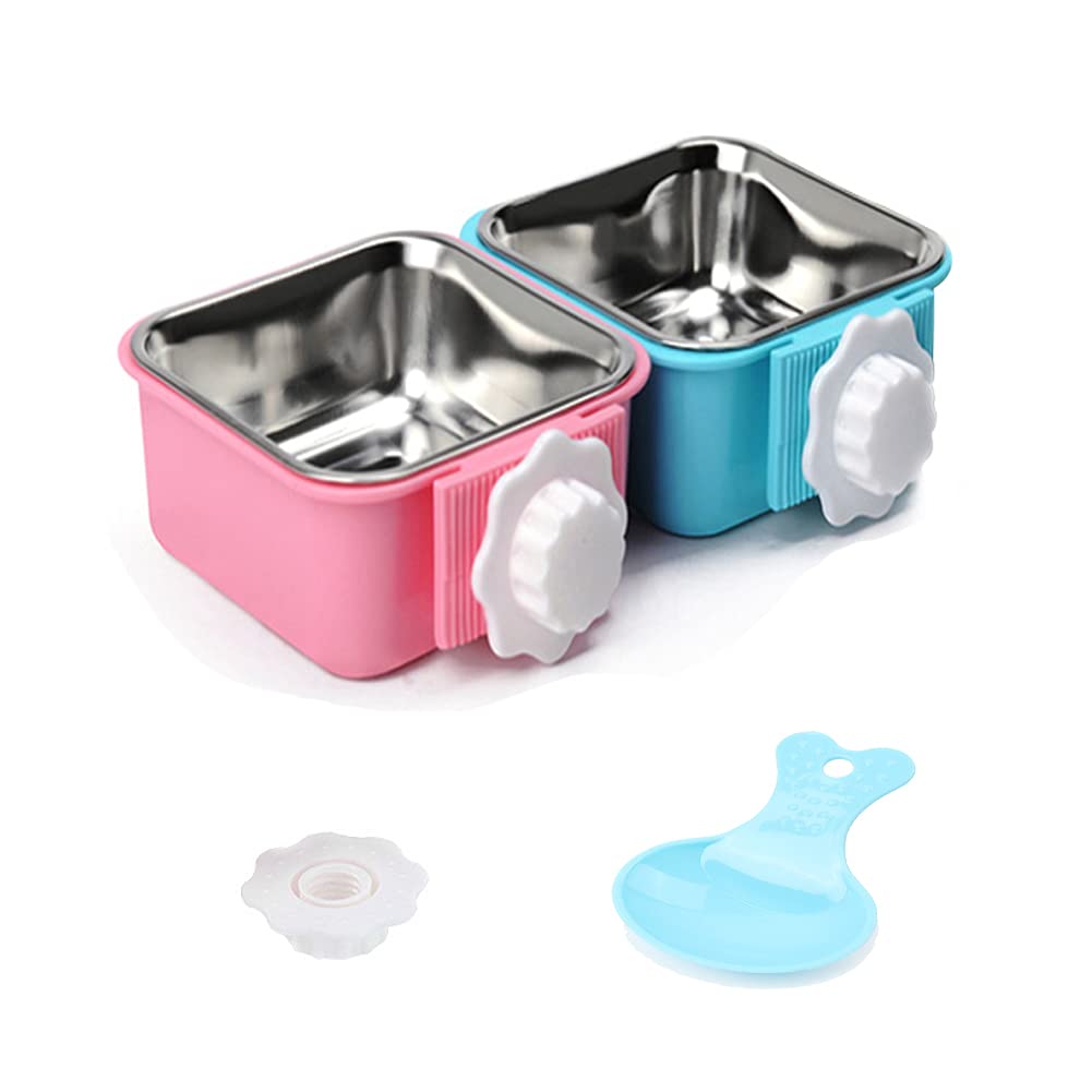 Luck Dawn Stainless Steel Removable Hanging Pet Bowl - 2 Pack Small Crate Food & Water Dish with Bolt Holder for Dogs, Puppies, Cats, Rabbits, Birds & Small Animals - Perfect for Cages, Kennels & Travel Use