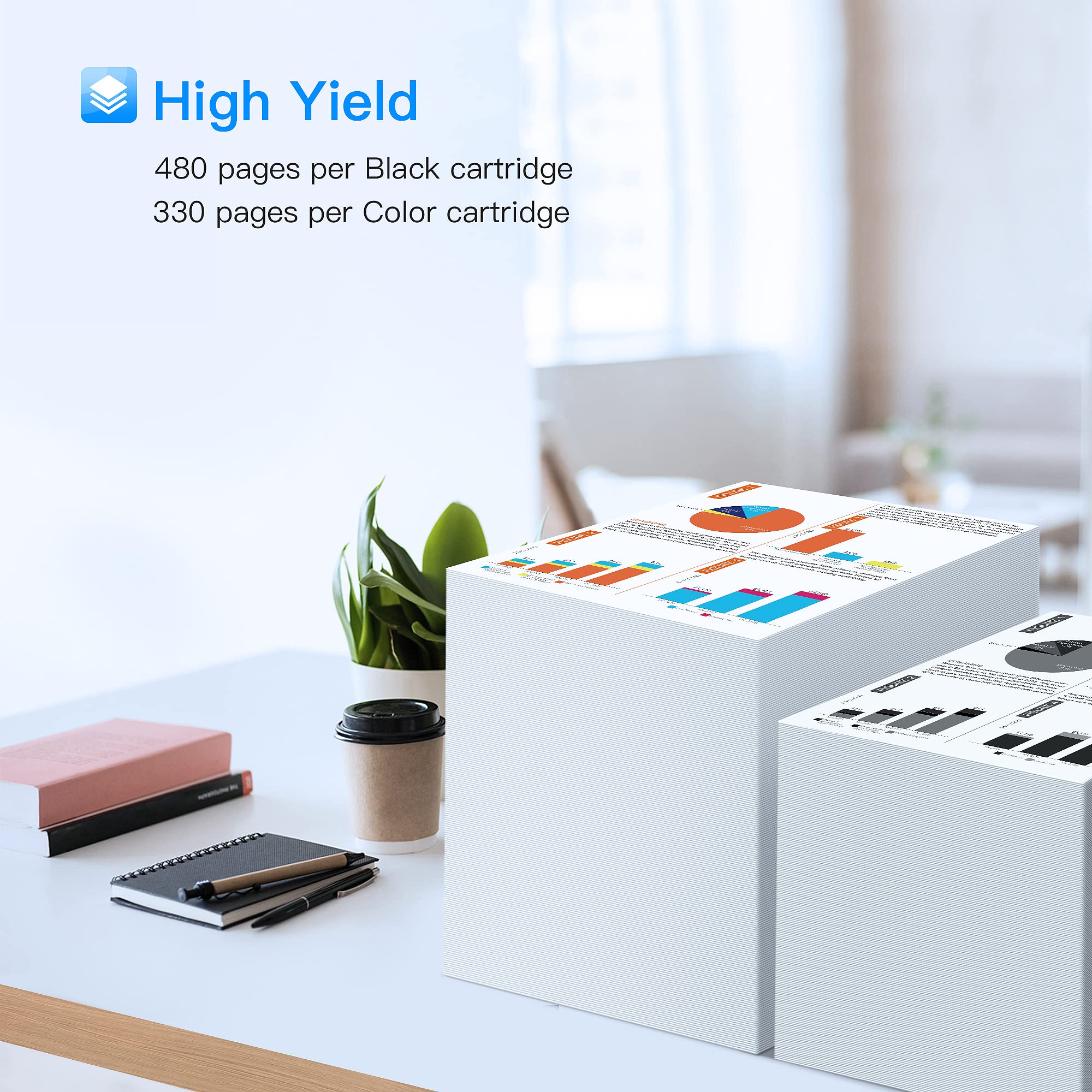 63XL Ink Cartridges Combo Pack - Black & Color Replacement for HP 63XL (Works with HP OfficeJet 3830/4650/5255/5258/5200/4655, Envy 4520/4512, DeskJet 1112/2130/3630) - High-Quality Printer Ink for Home & Office Printing