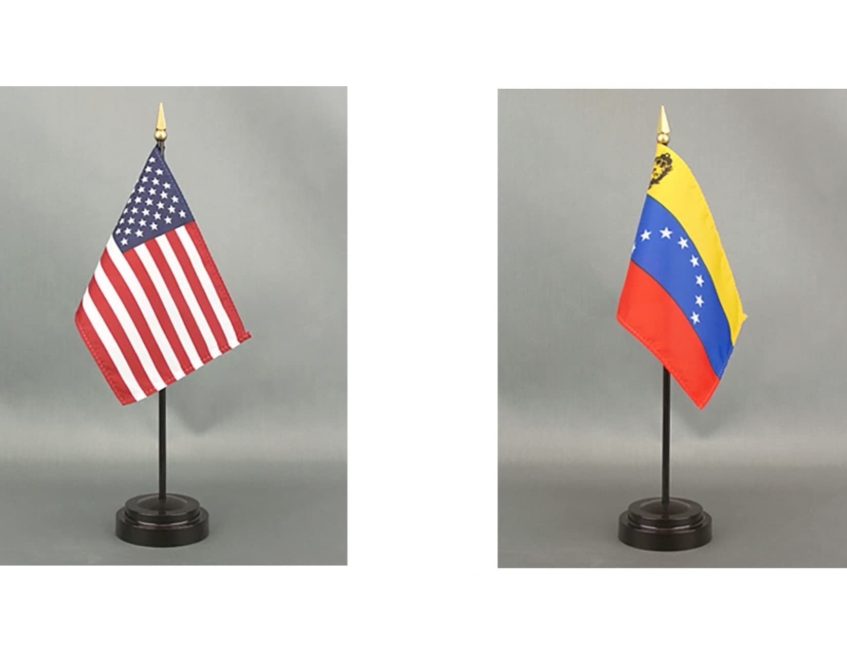 American Made Venezuela Desk Flag Set - 4x6 inch Rayon Office & Hand Waving Table Flags with 2 Stands (USA & Venezuela Flags) - Perfect for Office Decor, International Events, and Patriotic Displays