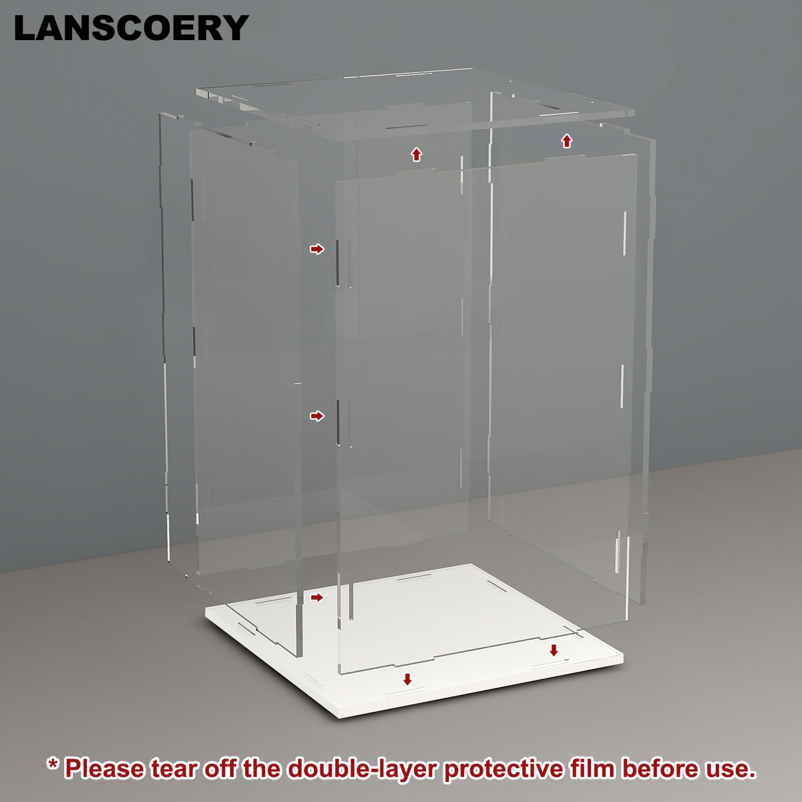 Premium Acrylic Display Case for Collectibles - Dustproof & Seamless Design, 12.6x12.6x15.7 Inch with Thick White Base - Perfect for Lego Sets 21349 & 43244 - Ideal for Showcasing Action Figures, Funko Pops, and Valuable Collections in Home or Office Display