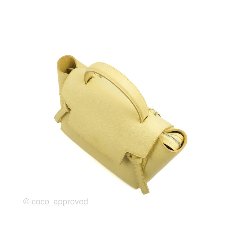 Celine Micro Belt Bag in Yellow Grained Calfskin with Silver Hardware - Perfect for Everyday Use, Work & Special Occasions