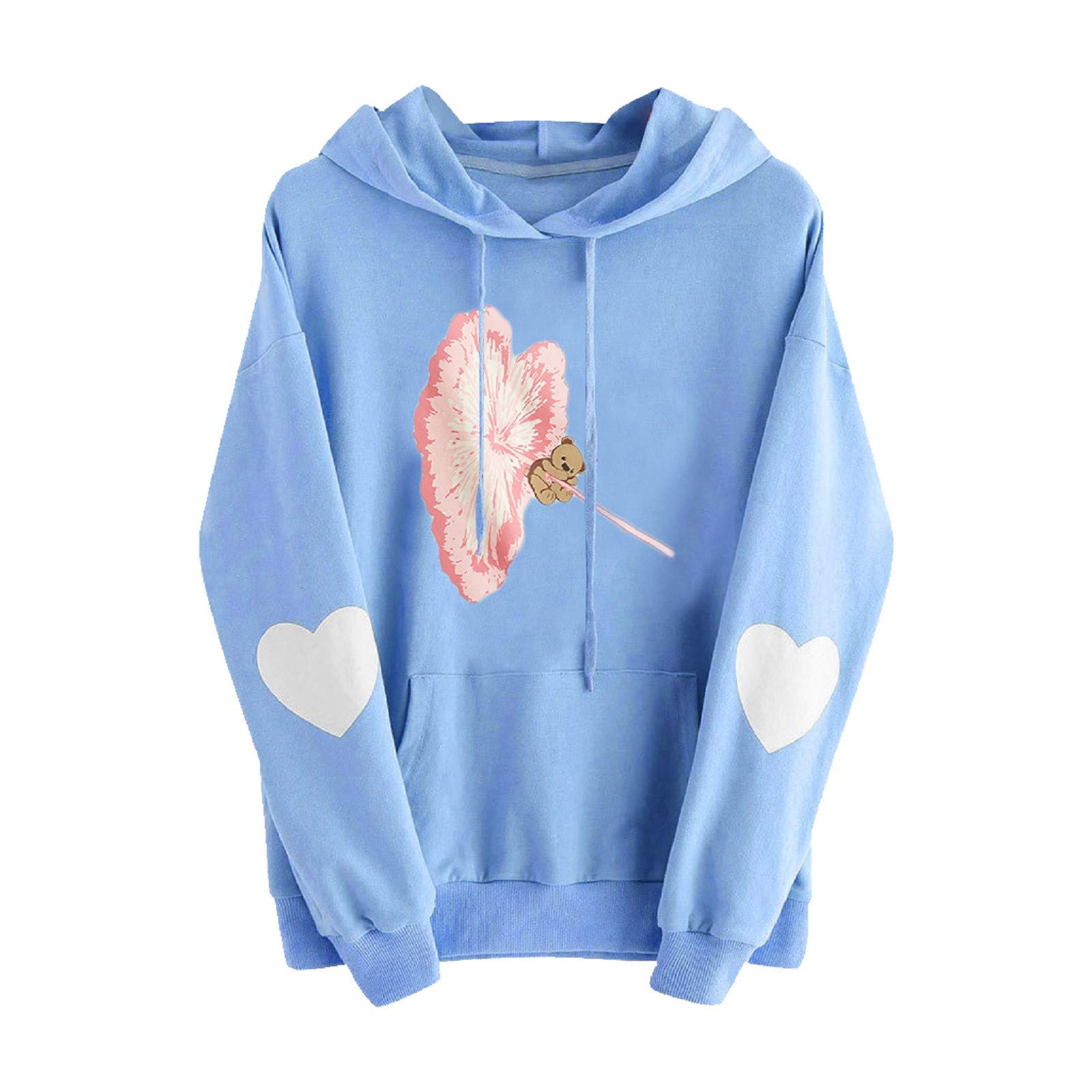 SSZZoo Women's Long Sleeve Heart Print Pocket Hoodie Sweatshirt - Cozy Pullover Top for Casual Wear, Lounge & Outdoor Activities