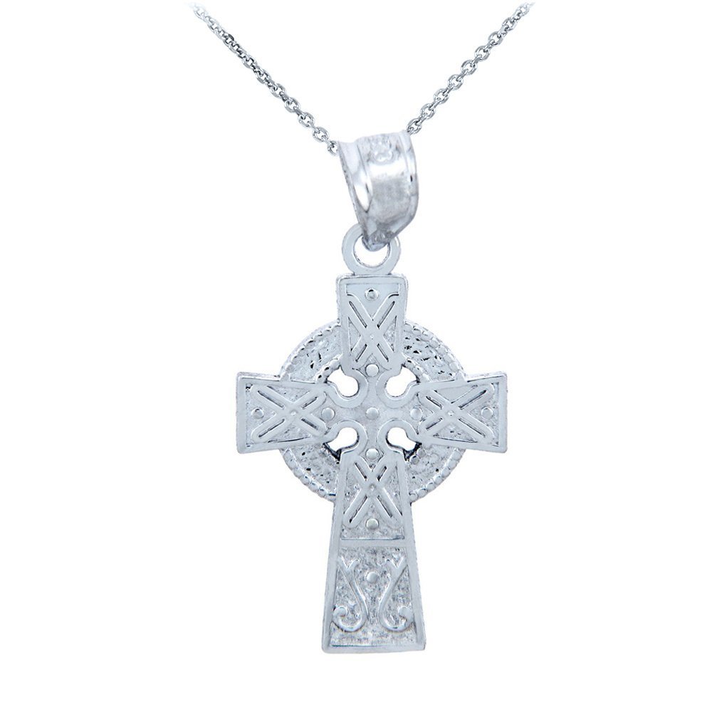 10K White Gold Celtic Charm Gaelic Cross Pendant Necklace for Women - Elegant Irish Jewelry Gift for Birthday, Anniversary & Special Occasions