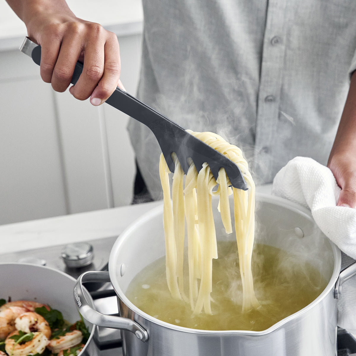 Premium Platinum Silicone Pasta Tongs - Heat Resistant Kitchen Utensil for Cooking, Serving & Salad Tossing (Gray) | Ideal for Pasta Dishes, BBQ, and Buffet Serving