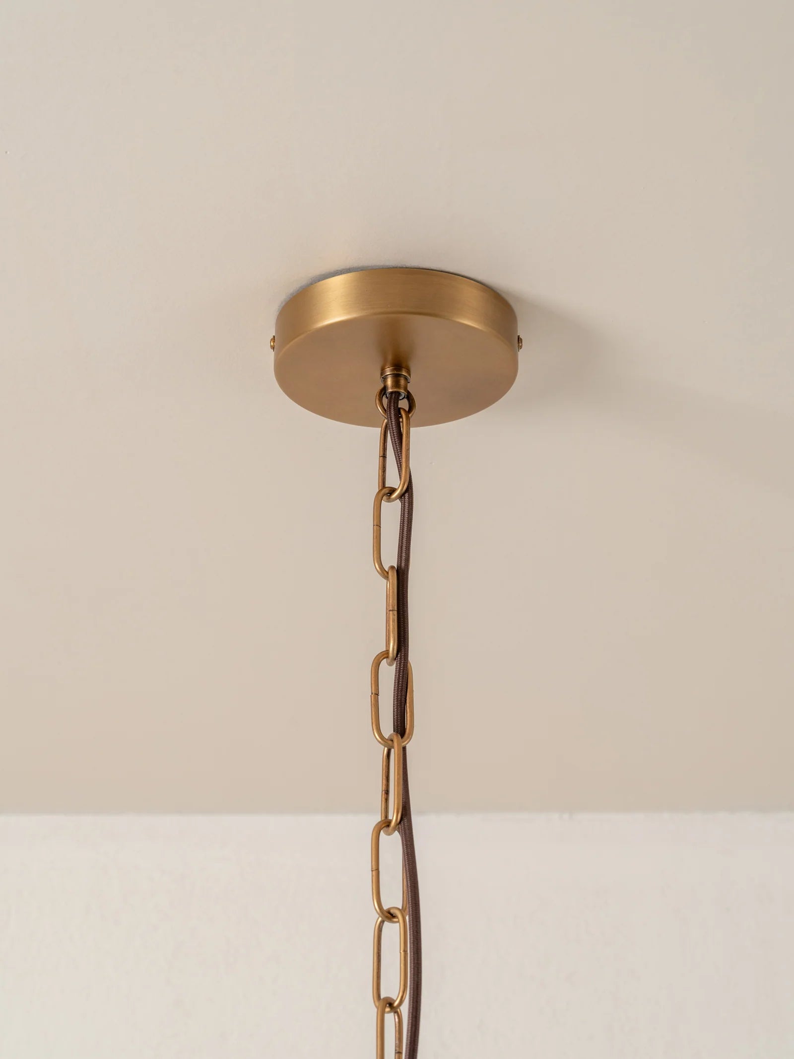 Ottino Aged Brass and Linen Pendant Light - Vintage Industrial Ceiling Fixture for Dining Room, Kitchen, or Bedroom Lighting