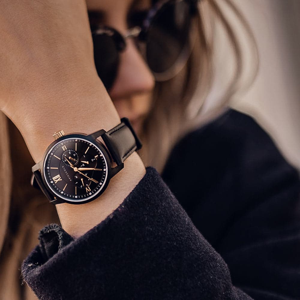 ARIES GOLD Women's Watch - Urban Eternal Black Stainless Steel Case with Black Leather Strap (Model L 1028 BKG) | Elegant Timepiece for Business, Casual Wear & Special Occasions