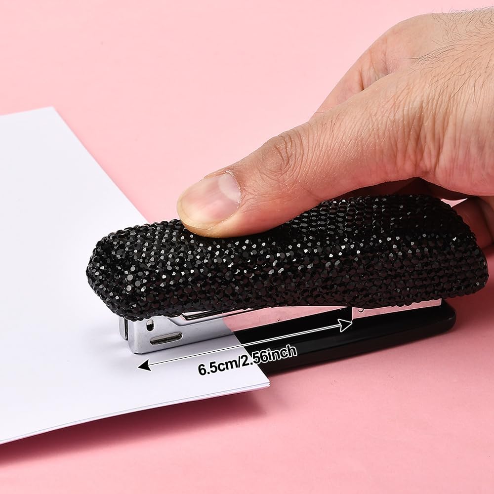 Blueshyhall Crystal Handmade Bling Stapler - Elegant Desk Accessory for Office, School & Home Use (Black) | Perfect for Paperwork, Crafting & Gift Giving