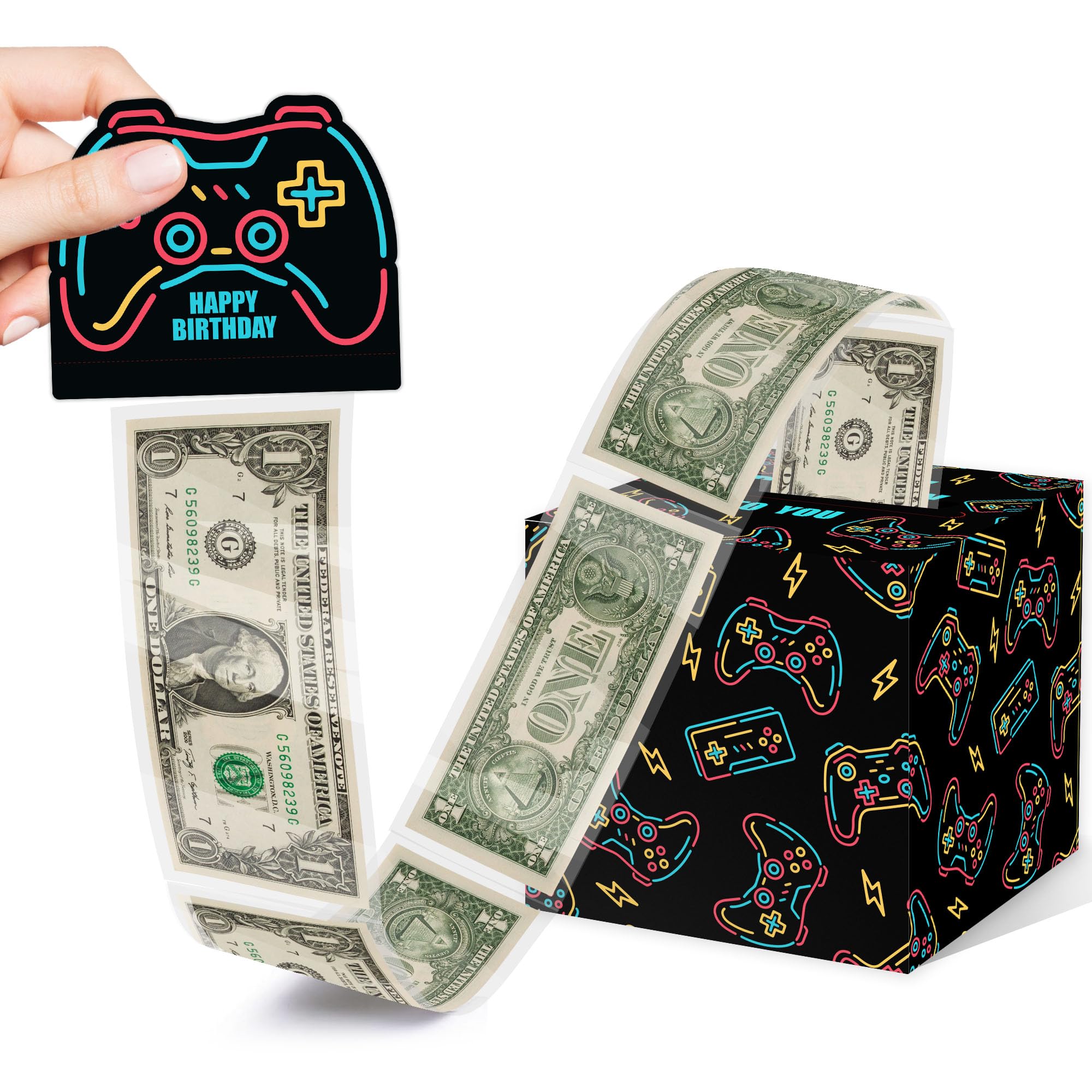 AZBUK Gamer Birthday Money Gift Box - Pull Out Cash Surprise Box for Teens & Friends - Neon Design Birthday Present for Gaming Enthusiasts | Perfect for Parties, Gifts & Special Occasions