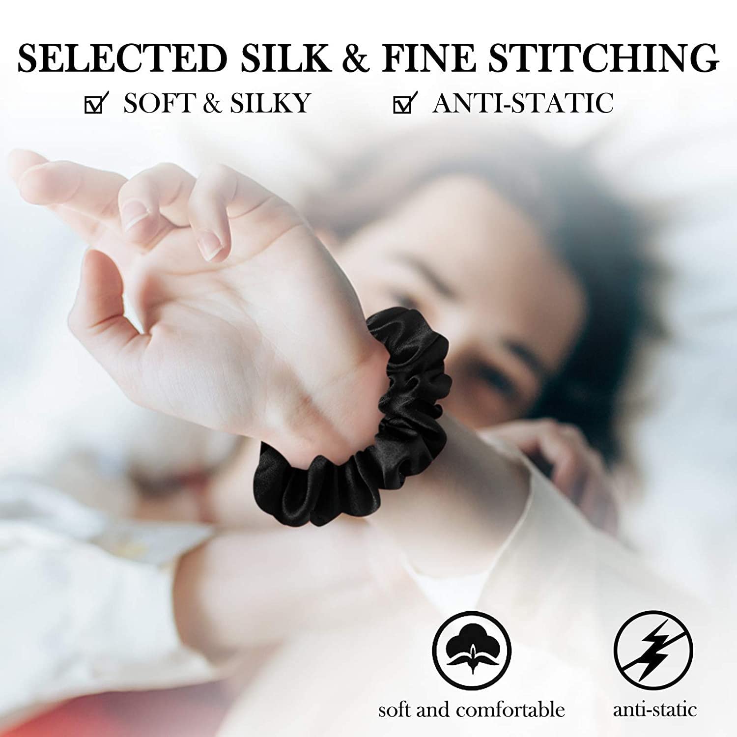 FAMEZA 100% Mulberry Silk Scrunchies for Women - 3 Pack 19 Momme Natural Silk Hair Ties & Elastic Hair Bands | Gentle on Hair, Perfect for Sleeping, Workouts, and Everyday Styling