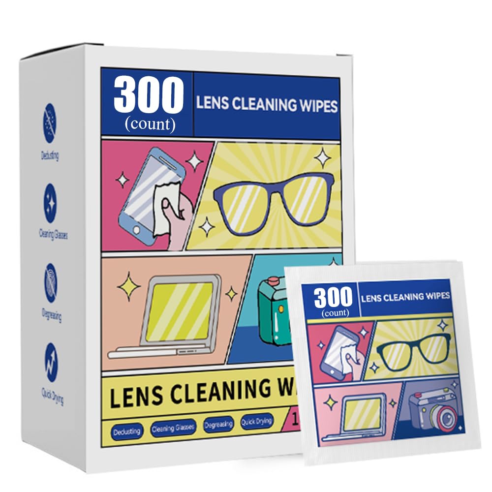 Pre-Moistened Lens Cleaning Wipes - 300 Pack | Streak-Free, Scratch-Free & Quick-Dry | Safe for Glasses, Laptop Screens, Smartphones, Cameras, Goggles & Watches | Perfect for Office, Travel & Home Use