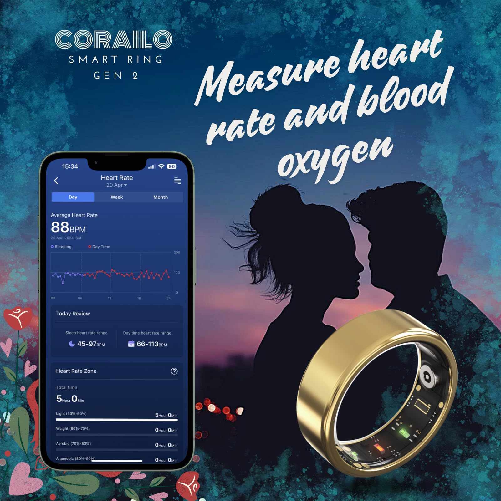 Smart Ring Gen2 - Health & Fitness Tracker for Men & Women with Heart Rate, Sleep, SPO2, HRV, Stress Monitoring | iOS & Android Compatible | IP68 Waterproof | Perfect for Workouts, Sleep Tracking & Daily Health Monitoring