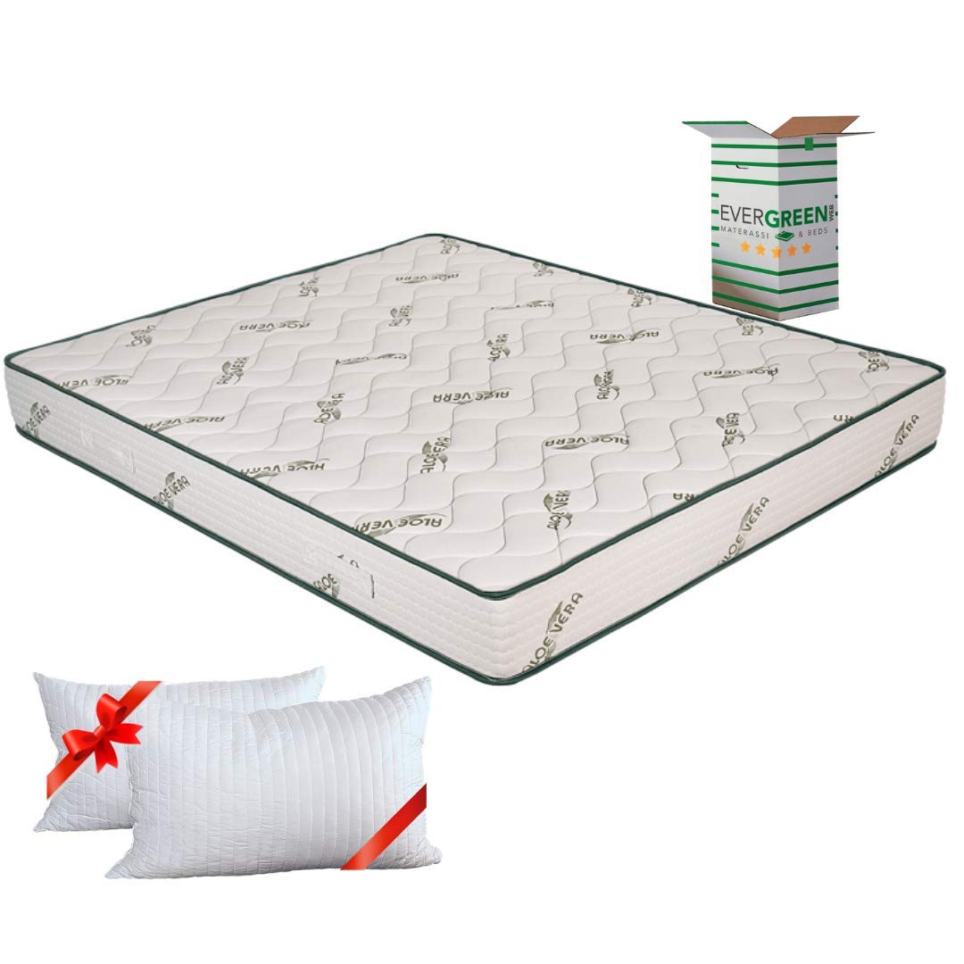 EVERGREENWEB - 20cm Aloe Vera Memory Foam Mattress 160x190cm, Eco-Friendly Breathable Fabric, Hypoallergenic with Free Pillows - Perfect for Bed Frames & All Sleeping Needs
