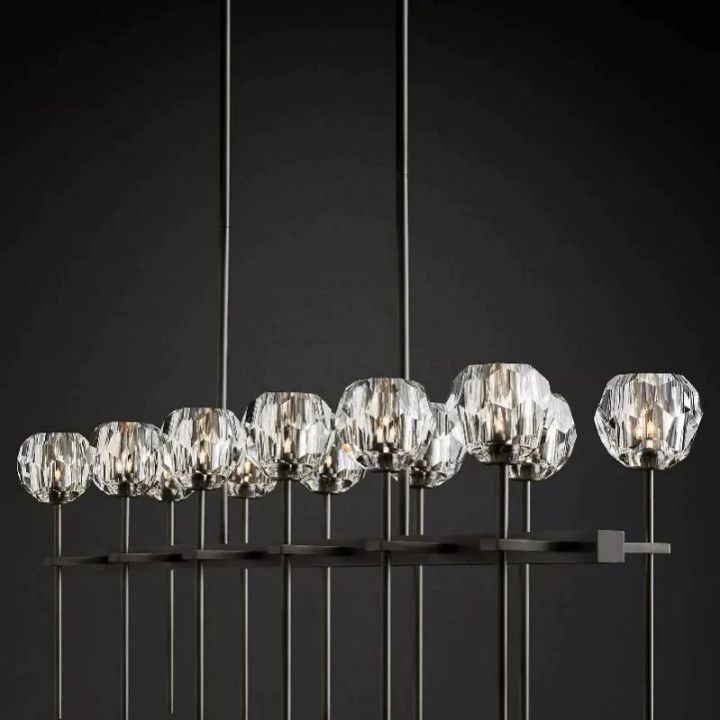 Crystal Ball Double Linear Chandelier - 60 Inch Modern LED Pendant Light for Dining Room, Living Room, Bedroom & Kitchen | Dimmable Hanging Fixture with Clear Glass Shades | Perfect for Home, Office & Restaurant Decor