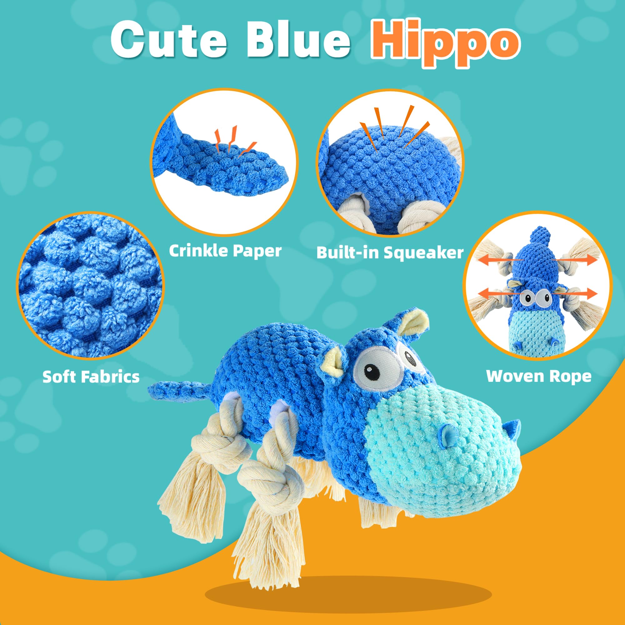 **Durable Squeaky Plush Dog Toys for Large, Medium & Small Dogs - Interactive Chew Toy for Puppies & Adult Dogs - Blue Large Stuffed Animal for Playtime & Training**