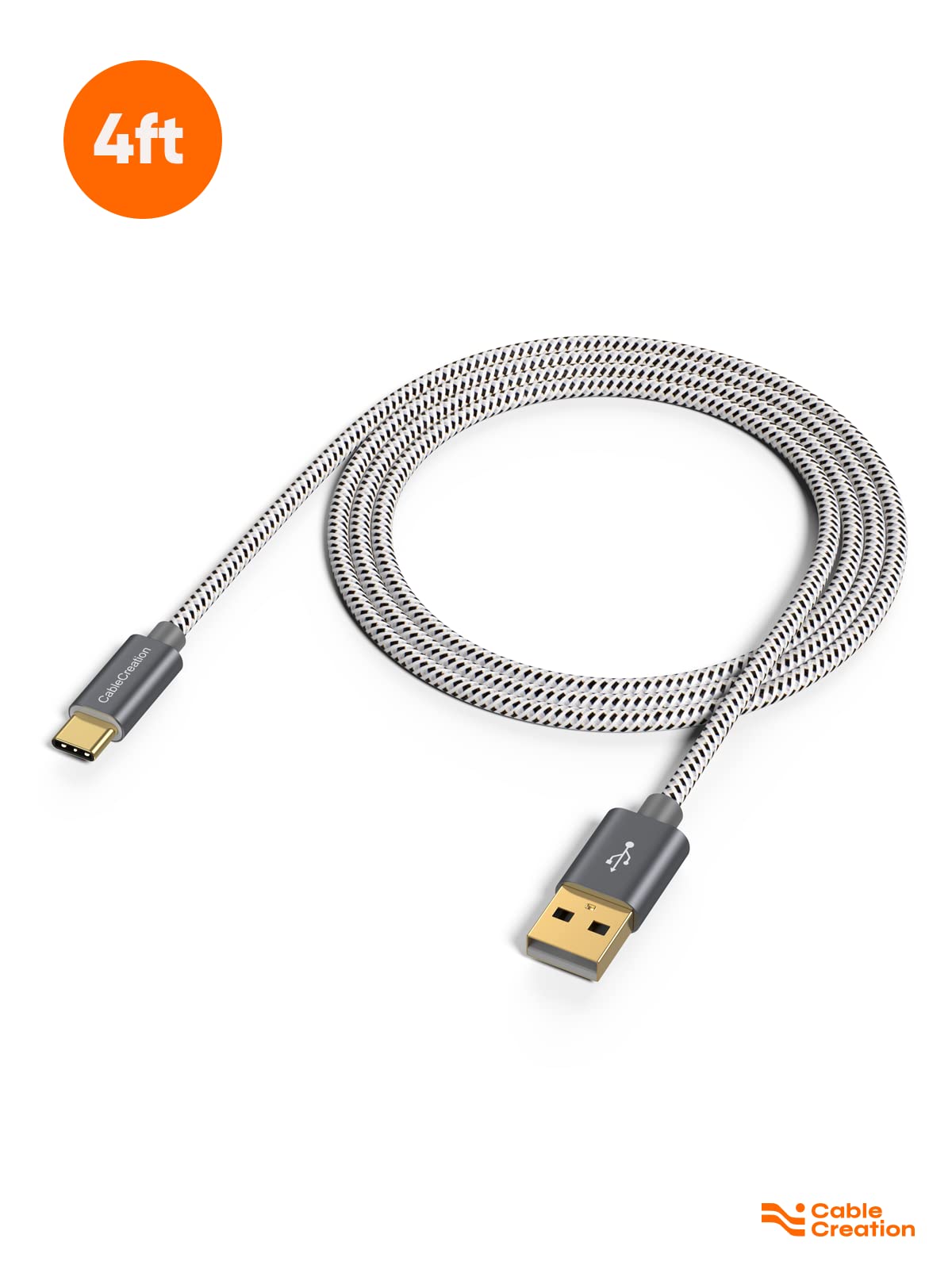 CableCreation 4FT USB Type C to USB A Fast Charging Cable 3A 480Mbps Data Sync - Compatible with MacBook Air, Chromebook, Pixel, Galaxy S22/S21/S10 - Gray 1.2m - Perfect for Home, Office & Travel Charging