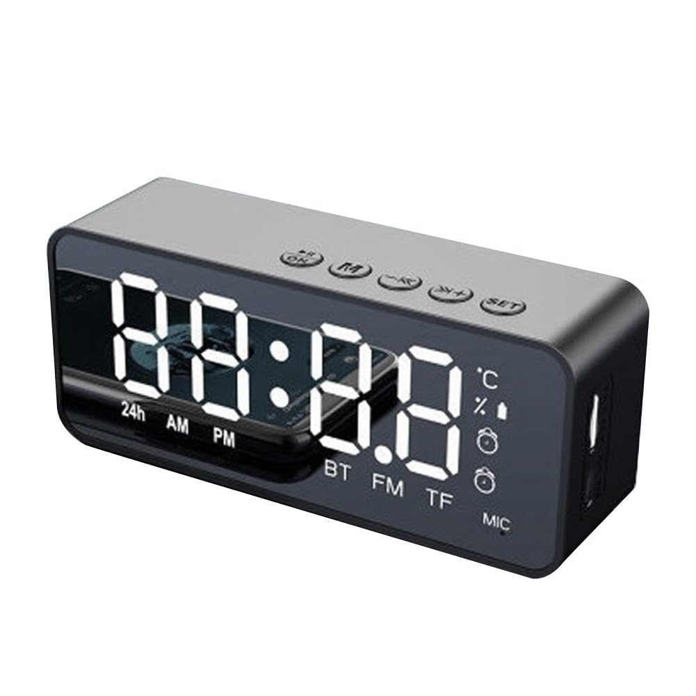 TYREE G50 Wireless Bluetooth Speaker with Alarm Clock, FM Radio, Temperature Display, and Mirror - Portable Mini Audio for Home, Office, Travel & Outdoor Use - Easy to Use Black Speaker