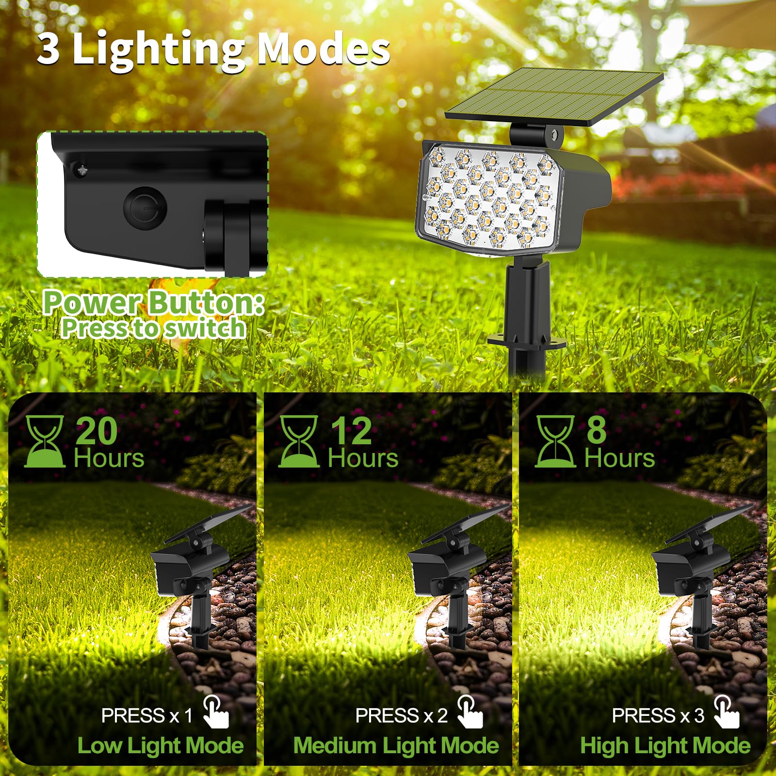 27 LED Solar Spot Lights Outdoor 4 Pack - Adjustable Waterproof IP65 Solar Landscape Lights with 3 Lighting Modes - Warm White Solar Powered Spotlights for Yard, Garden, Pathway & Patio Lighting