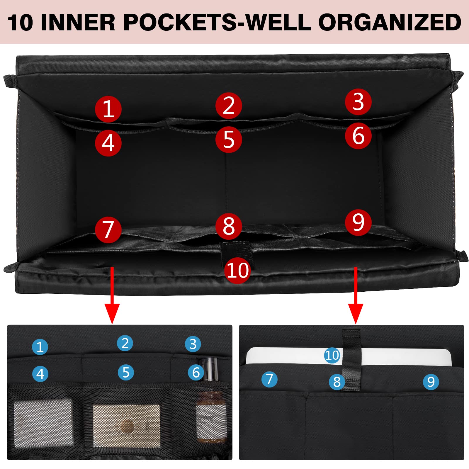 IBFUN 24-Pocket Tote Bag for Teachers & Work Women - Durable & Stylish for Office & Commute
