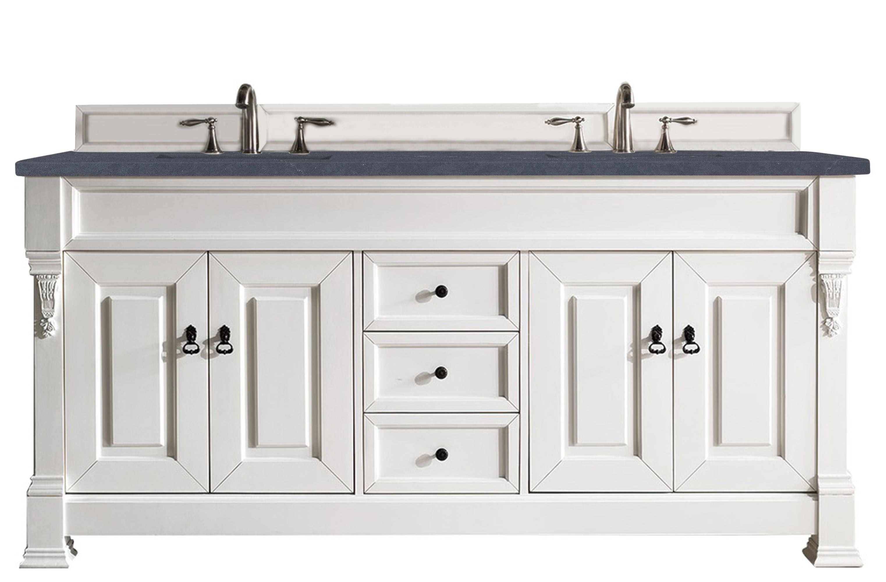 Brookfield 72 Inch Double Bathroom Vanity with Bright White Finish and 3CM Charcoal Soapstone Quartz Countertop - Perfect for Master Bathroom or Guest Bathroom Renovation