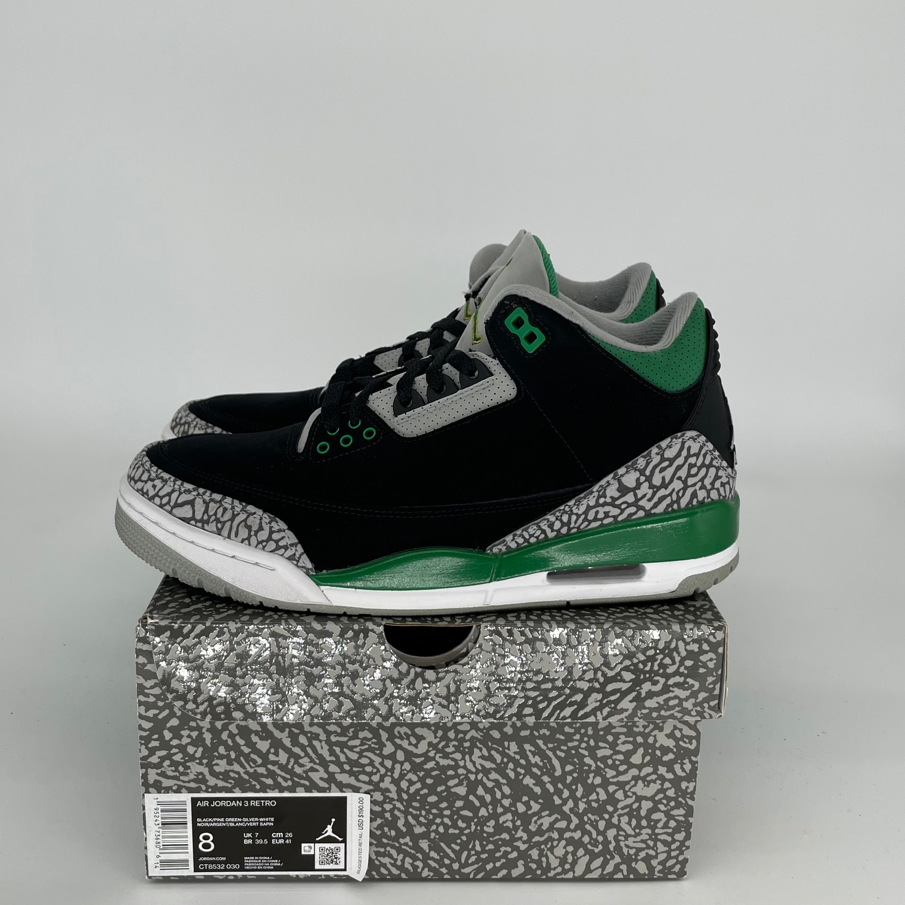 AIR JORDAN 3 Retro Pine Green Men's Basketball Shoes Size 8 - CT8532-030 | Authentic Sneakers for Sports, Streetwear & Casual Outfits