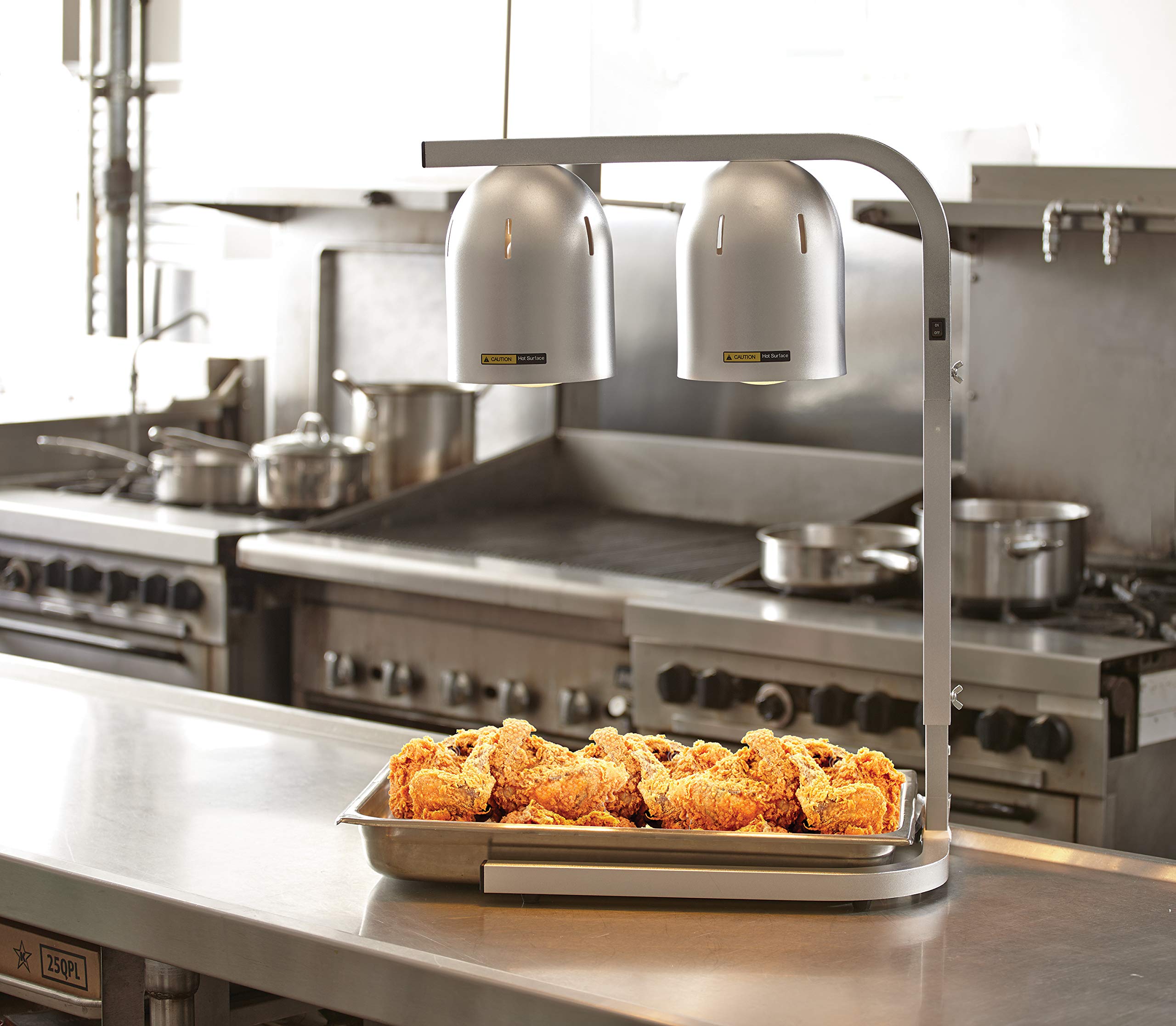 Chef Master 90050 Professional Freestanding Heat Lamp & Food Warmer - 12x20 Inch Large Size, 2 Bulb Silver Design for Restaurants, Buffets & Catering Events - Perfect for Keeping Food Warm at Parties, Banquets and Commercial Kitchens